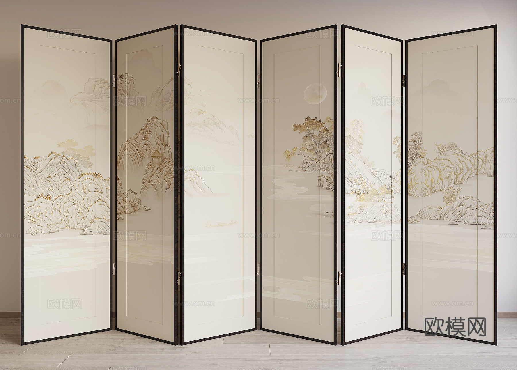 新中式折叠屏风3d模型下载