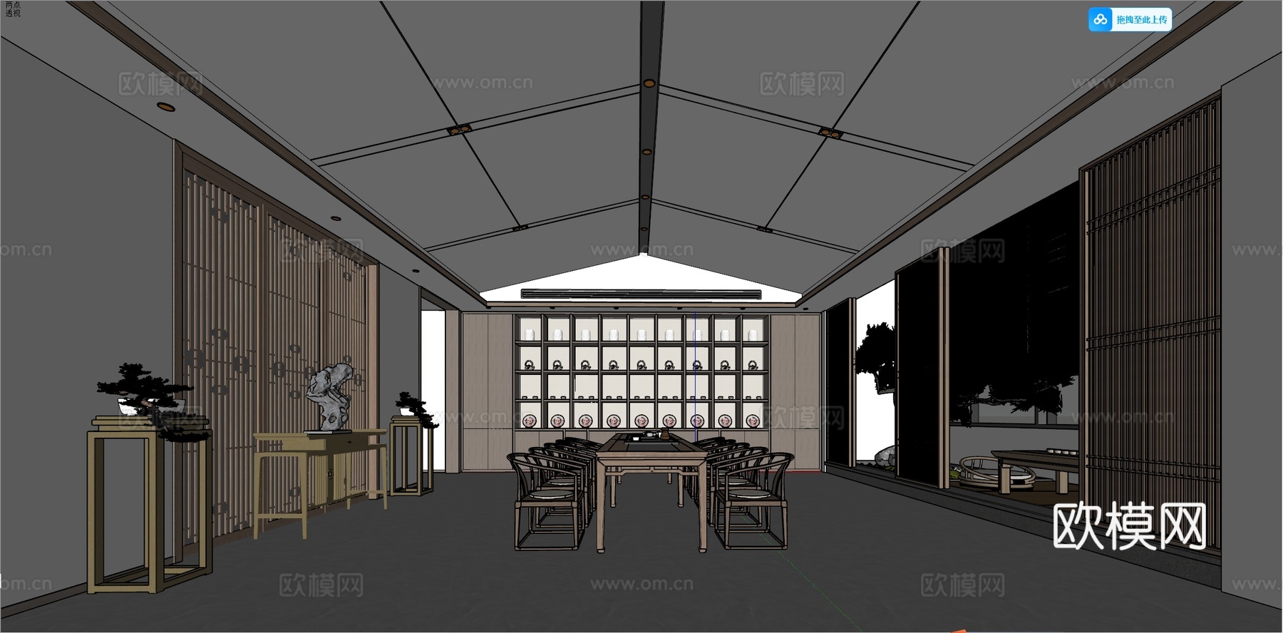 新中式茶空间 茶馆su模型下载（渲染图5）