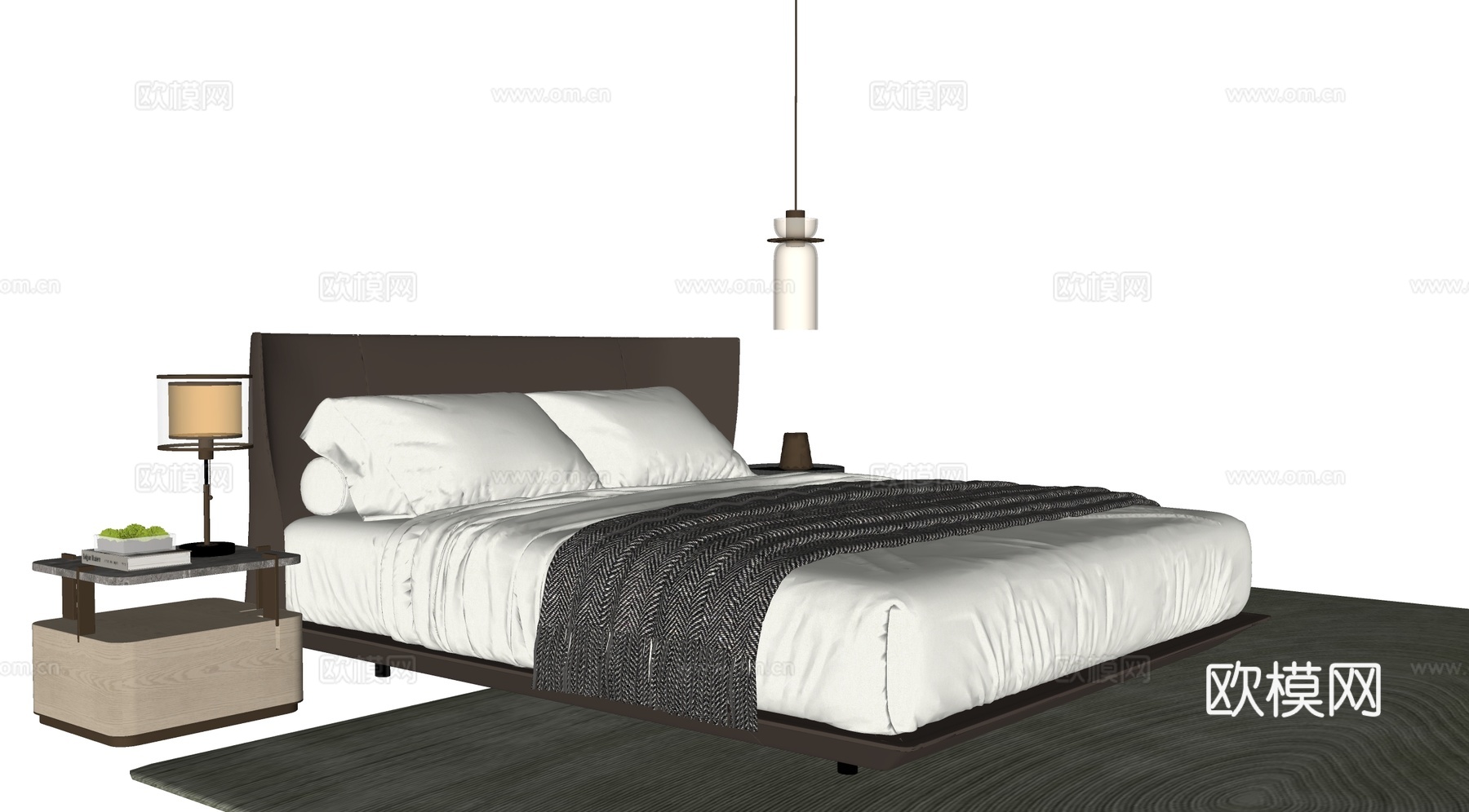 意式双人床su模型下载（渲染图1）
