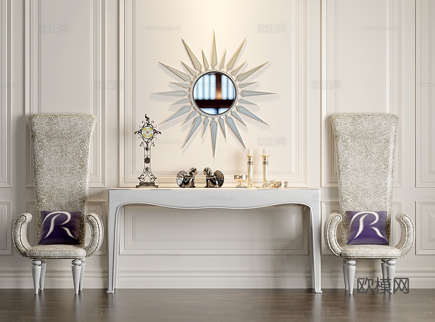 简欧端景桌 条案3d模型下载（渲染图1）