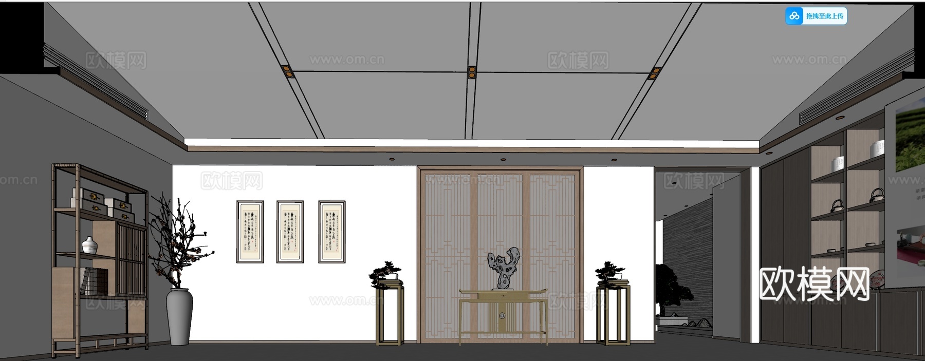 新中式茶空间 茶馆su模型下载（渲染图4）