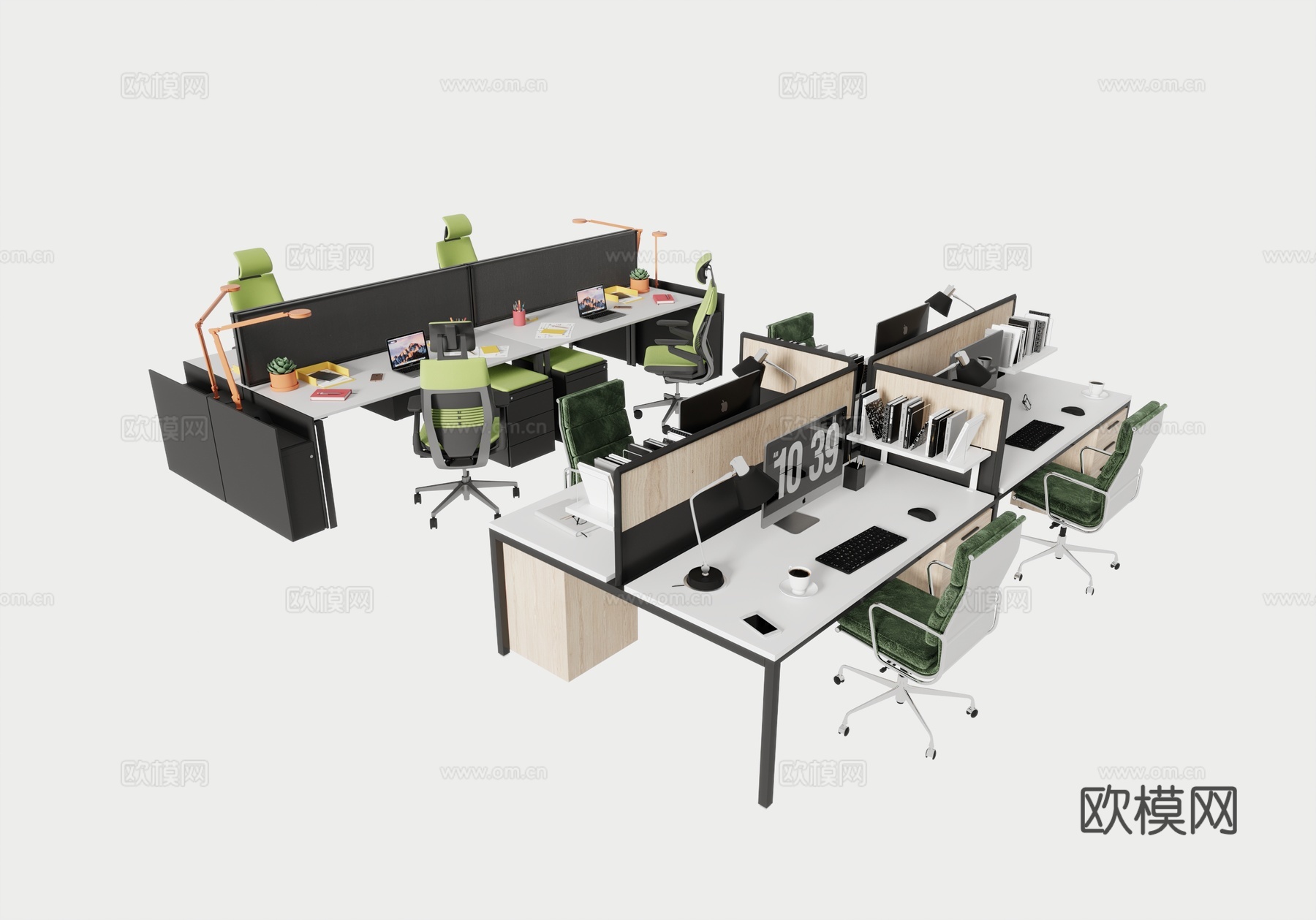 办公桌椅 职员工位  电脑桌椅3d模型