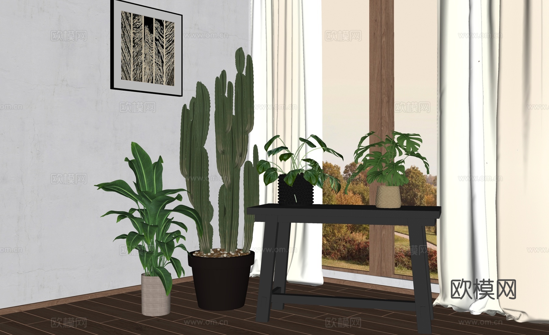 龟背竹 盆栽盆景 仙人掌su模型下载（渲染图1）