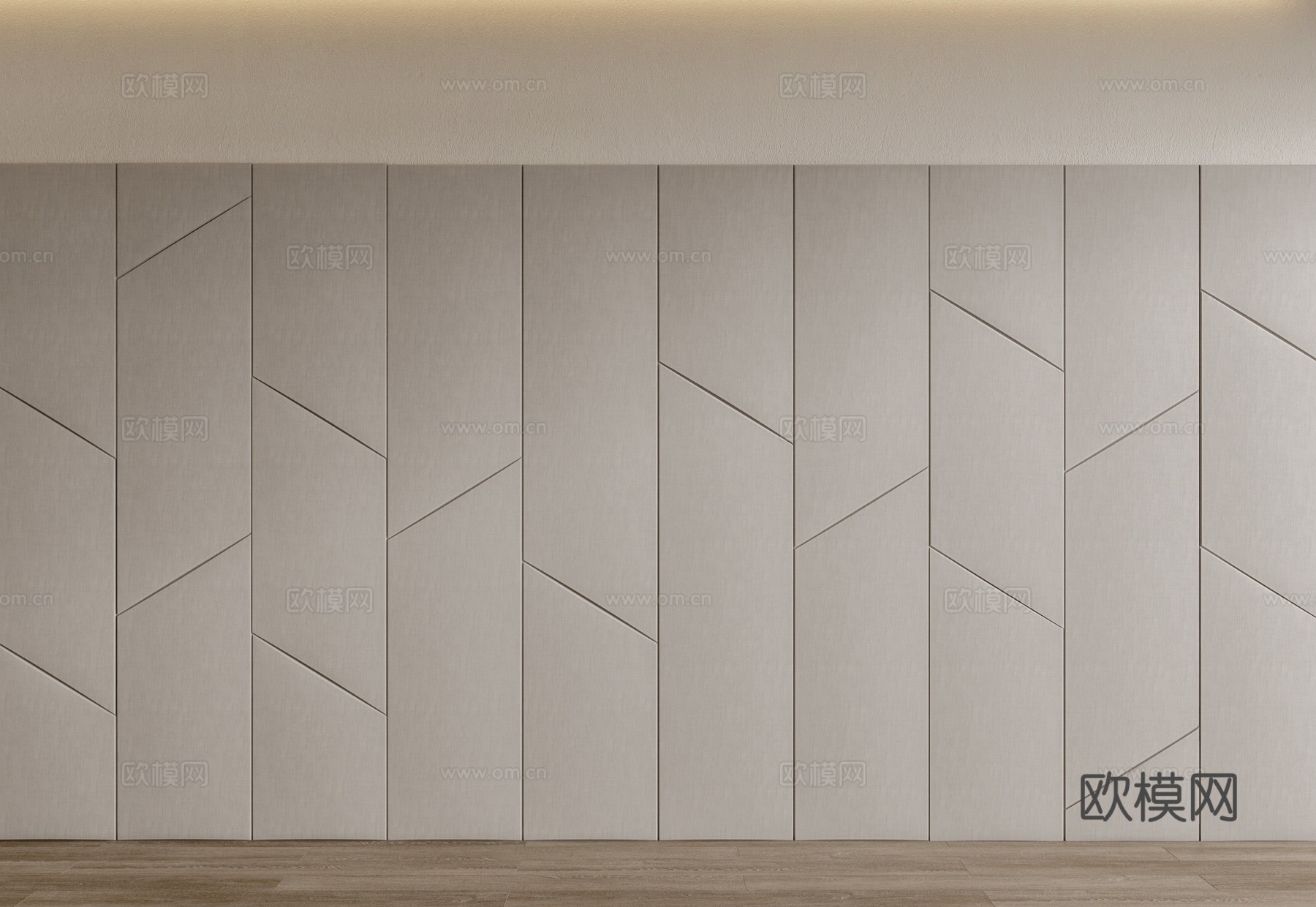 现代简约背景墙 护墙板su模型下载（渲染图2）