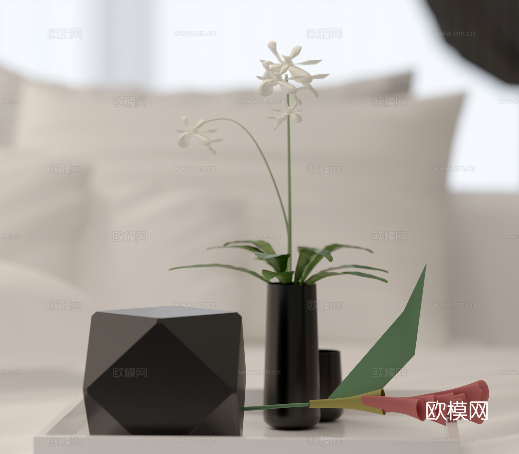 法式卧室 圆床su模型下载（渲染图3）