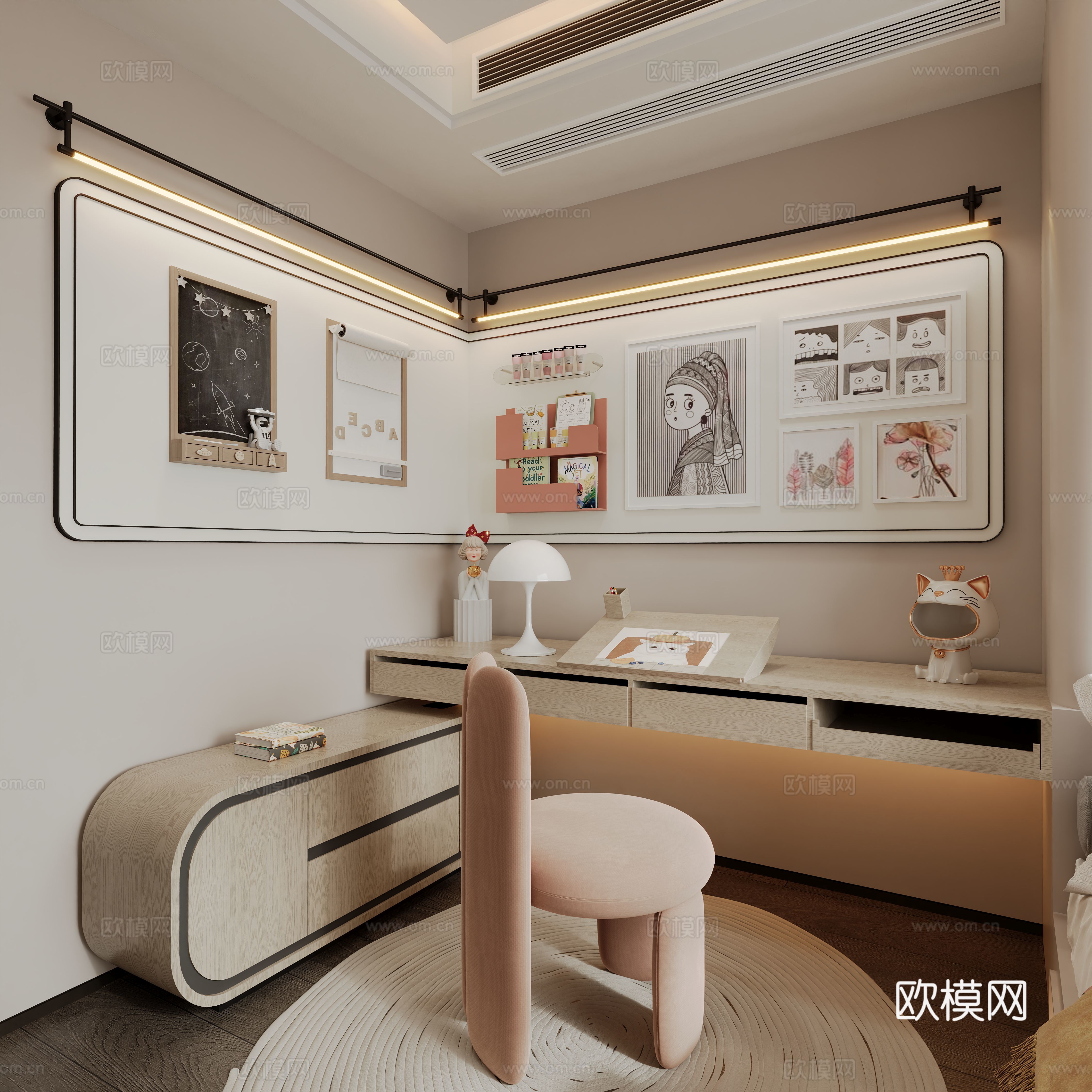 儿童书桌 学习桌 写字台3d模型下载