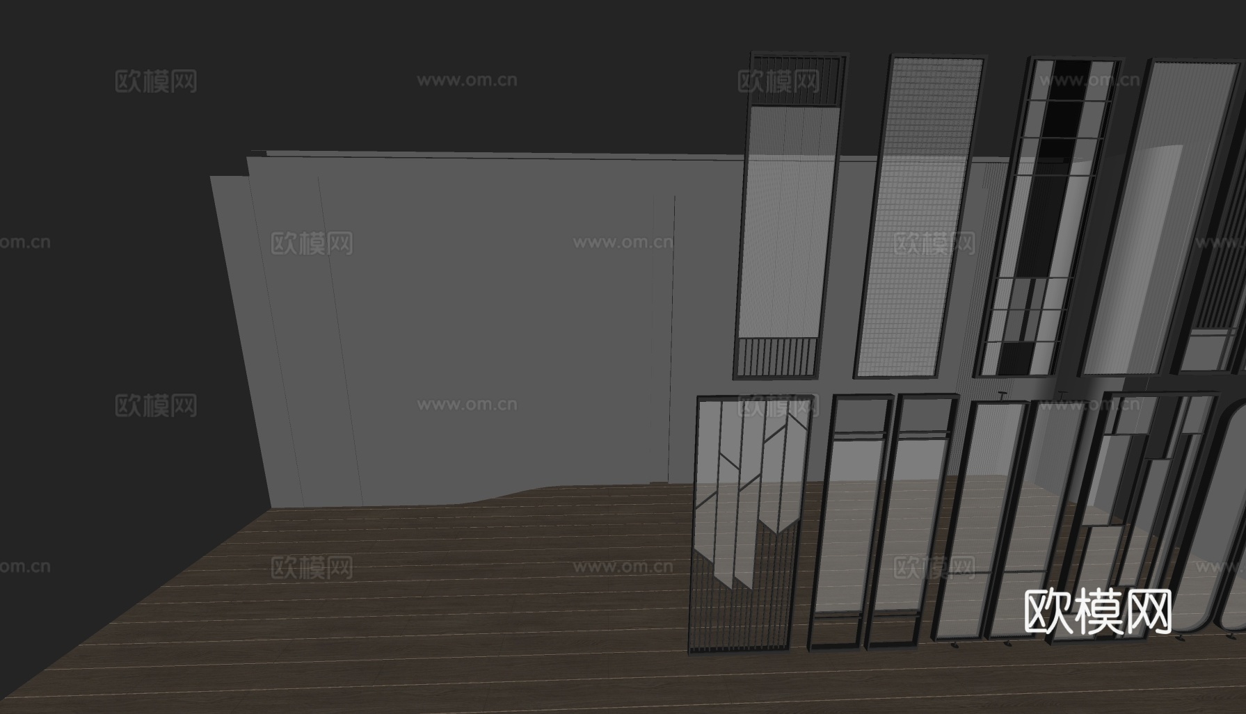 新中式隔断屏风 玻璃隔断su模型