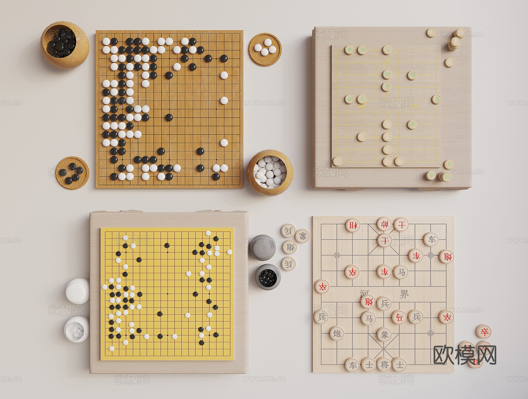 现代棋盘su模型下载（渲染图2）