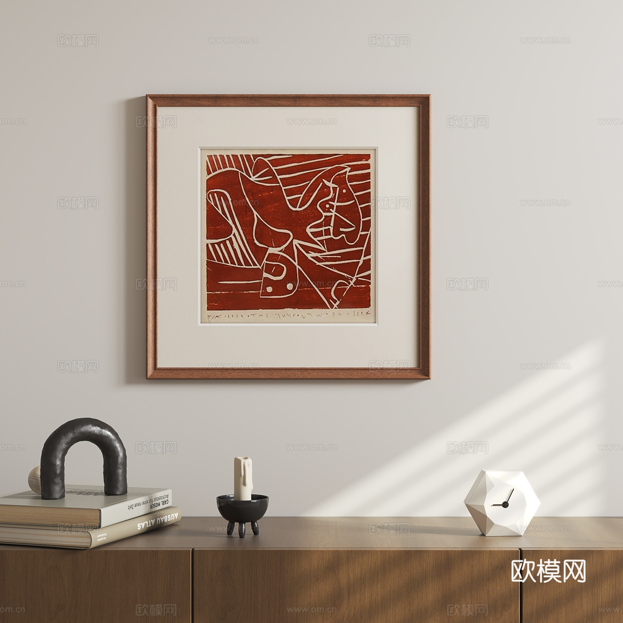 中古风红色挂画 抽象画3d模型