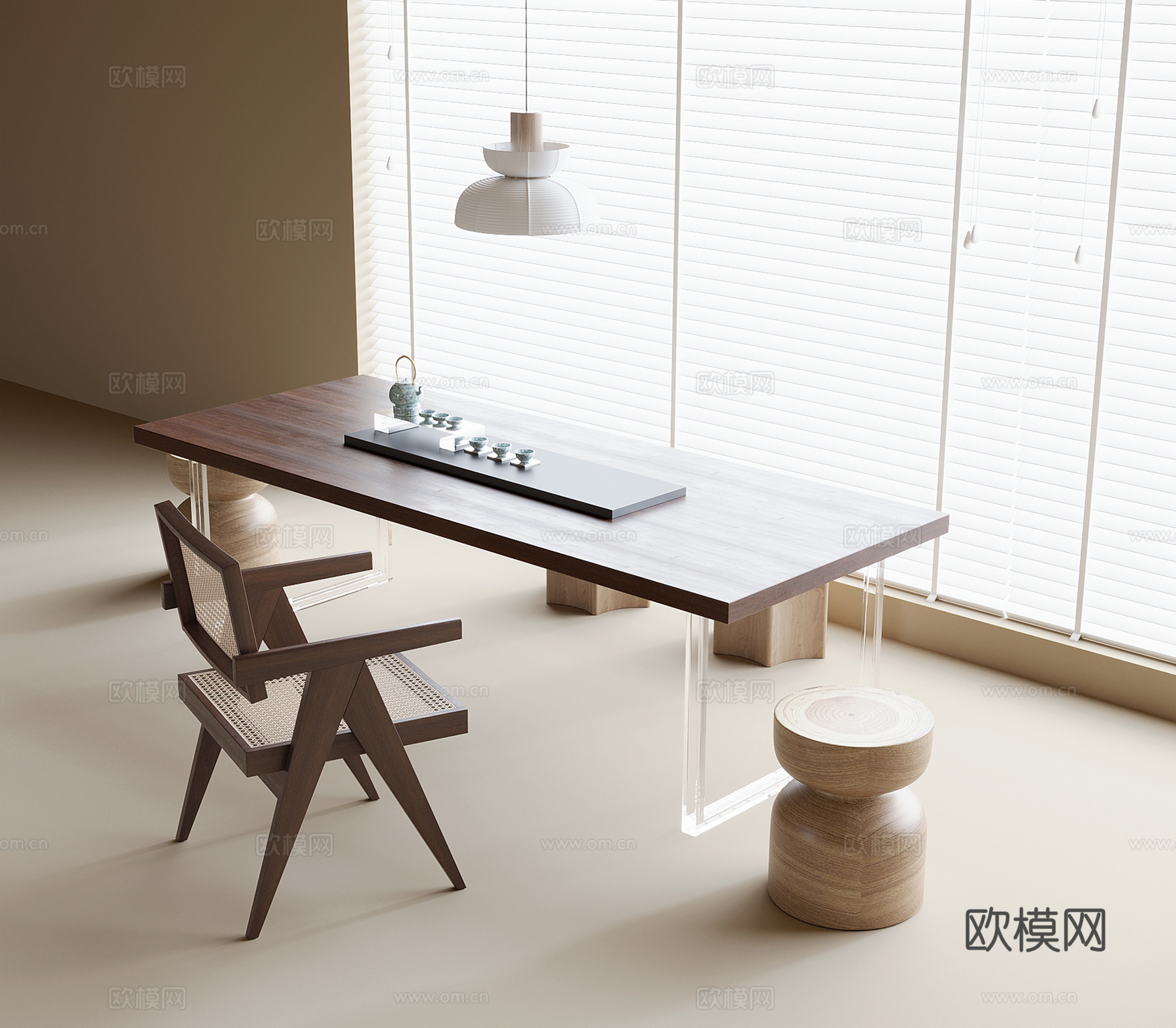 新中式茶桌椅3d模型下载