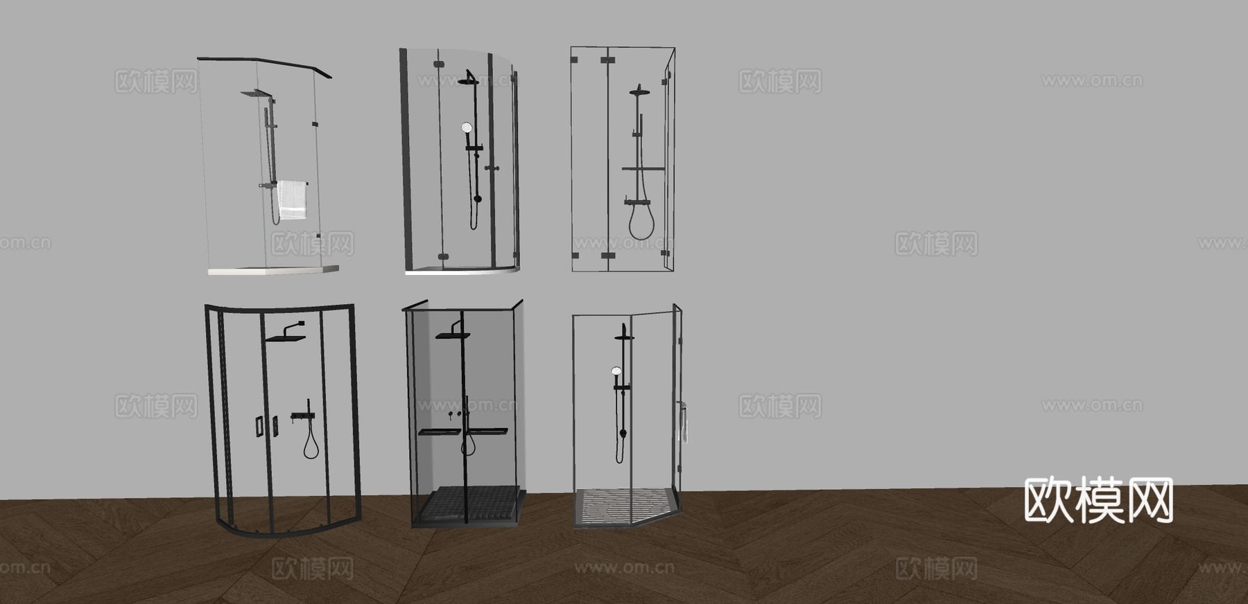 玻璃淋浴房 淋浴花洒 毛巾架su模型