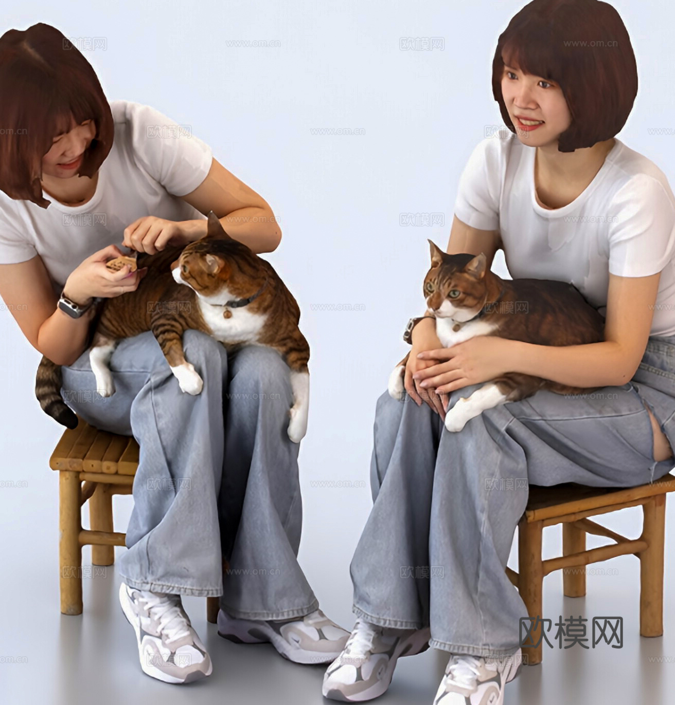 女人 猫咪 美女 抱着猫的女人3d模型