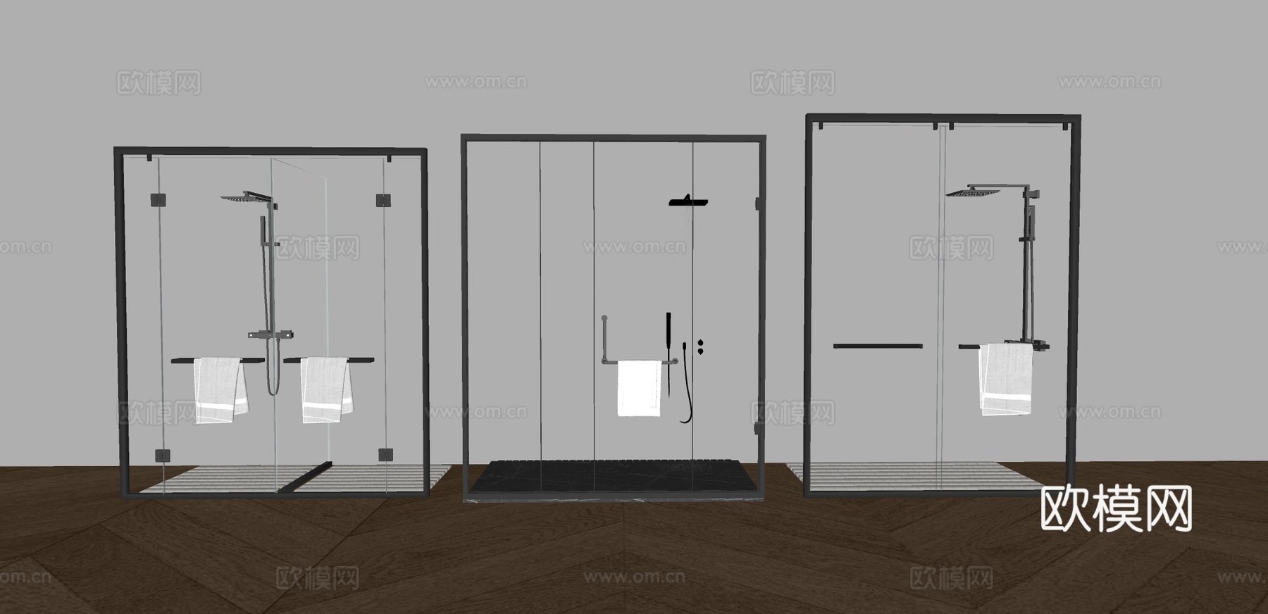 淋浴房 玻璃平开门 淋浴花洒su模型