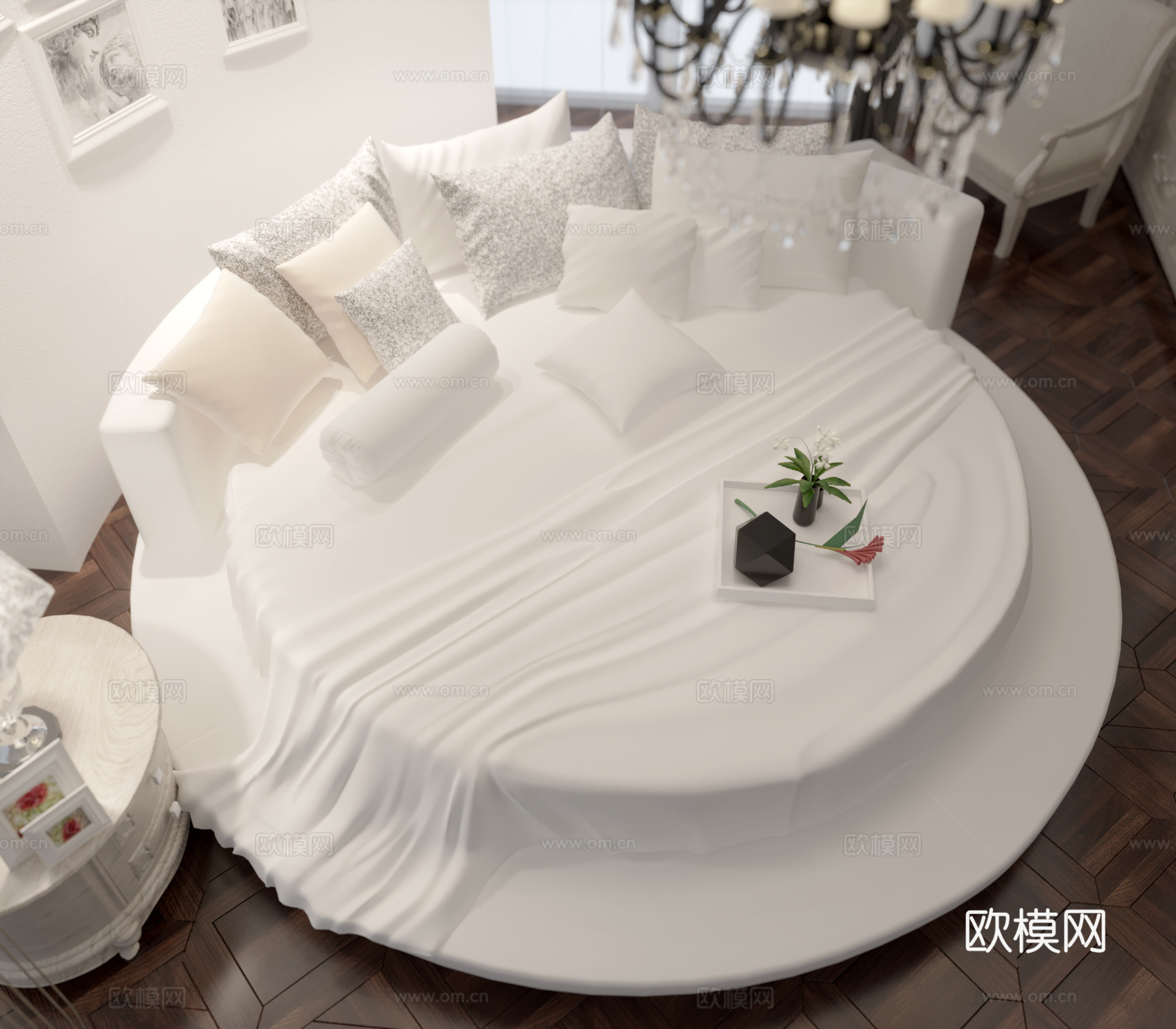 法式卧室 圆床su模型下载（渲染图2）