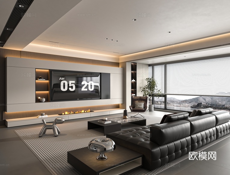 现代客厅3d模型下载