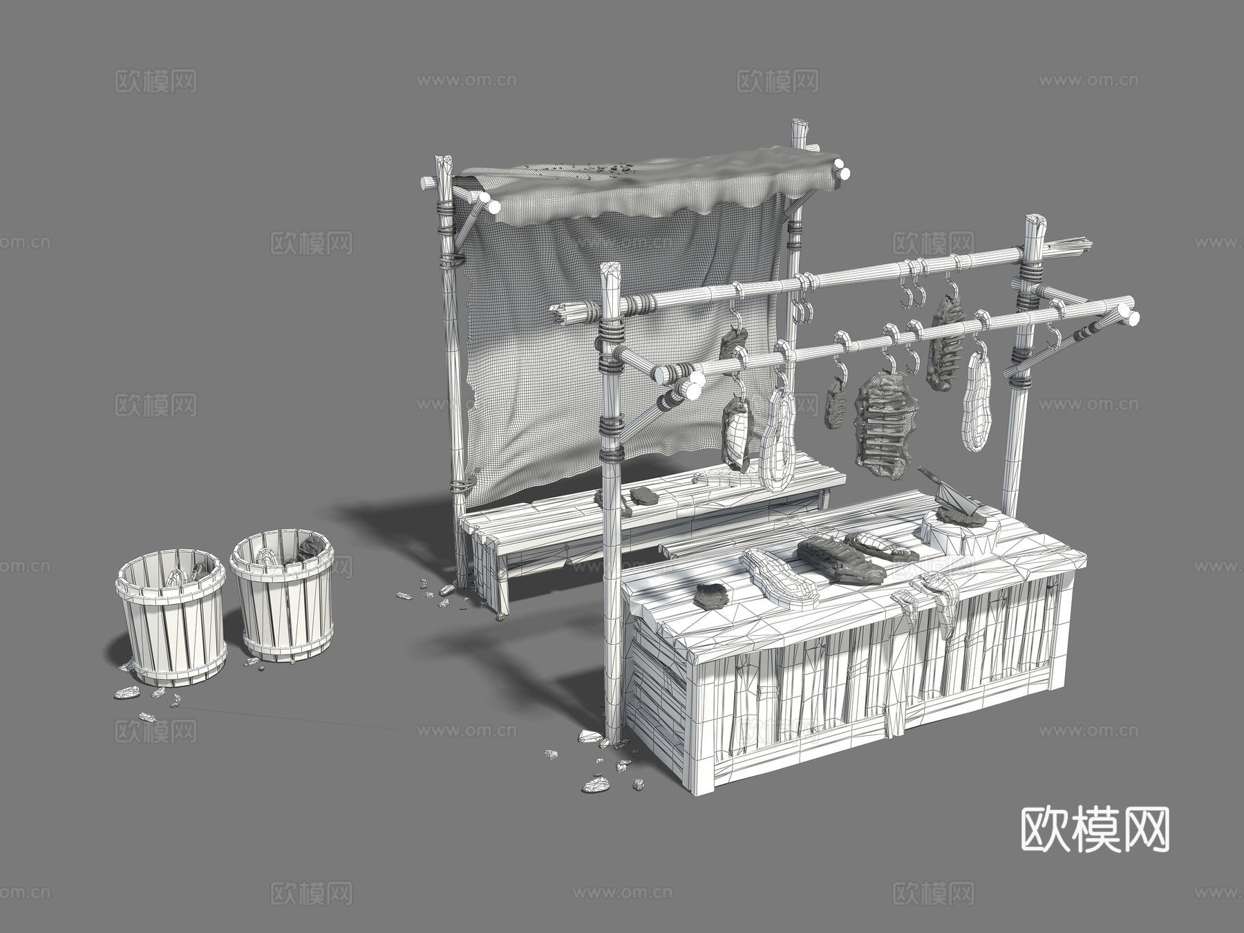 新中式集市 肉类摊位3d模型