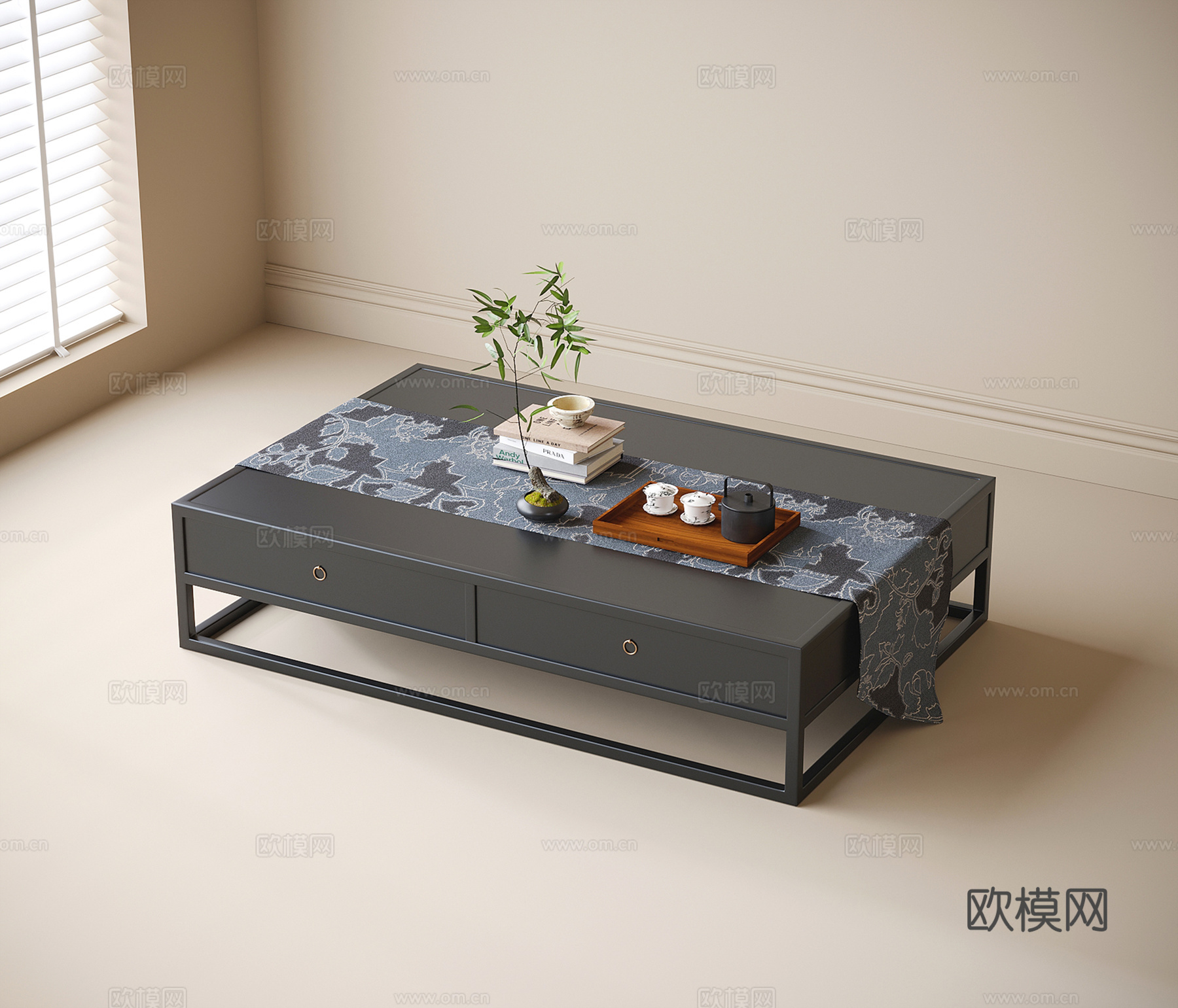 中式实木茶几3d模型下载