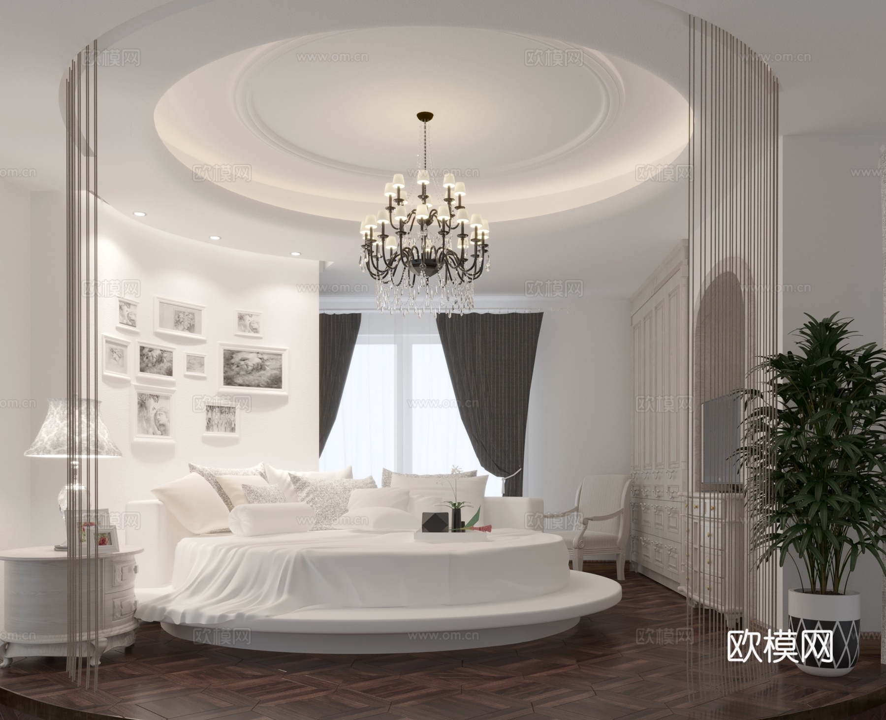 法式卧室 圆床su模型下载（渲染图4）