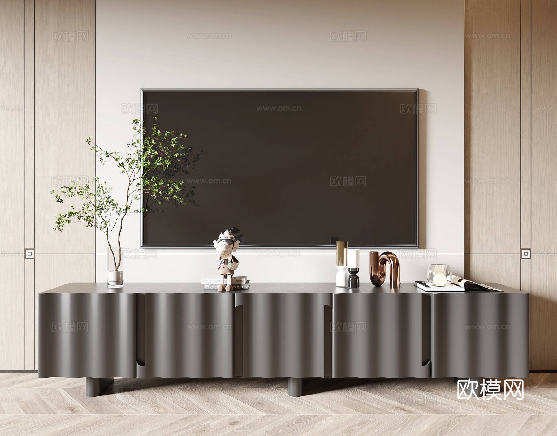 现代电视柜3d模型下载