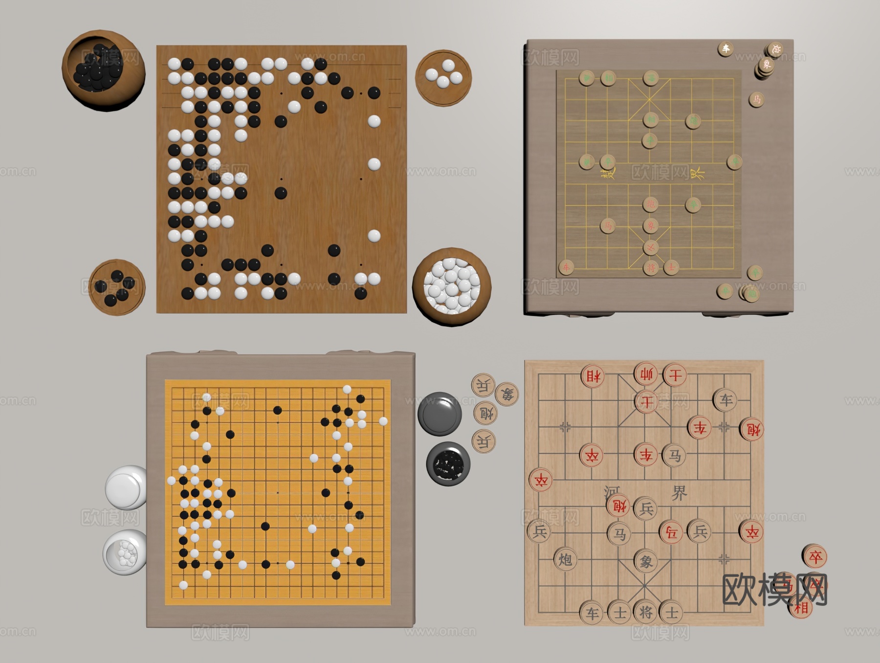 现代棋盘su模型下载（渲染图1）