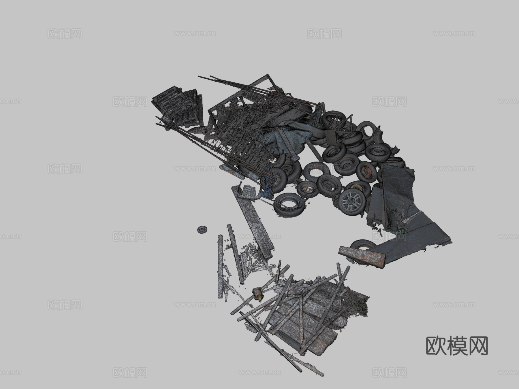 废弃轮胎 碎片 垃圾堆3d模型