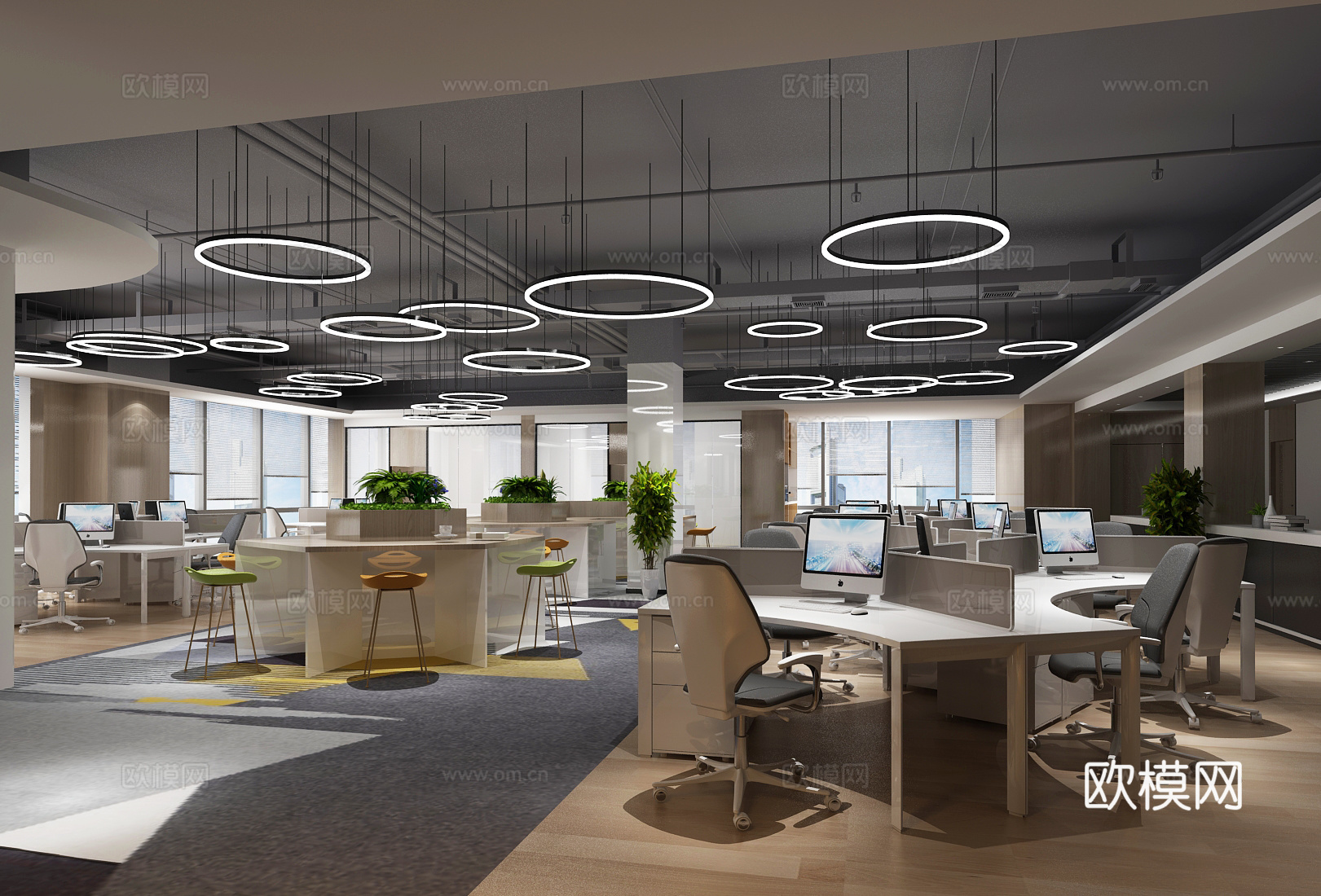 敞开式办公区 办公室3d模型下载（渲染图2）