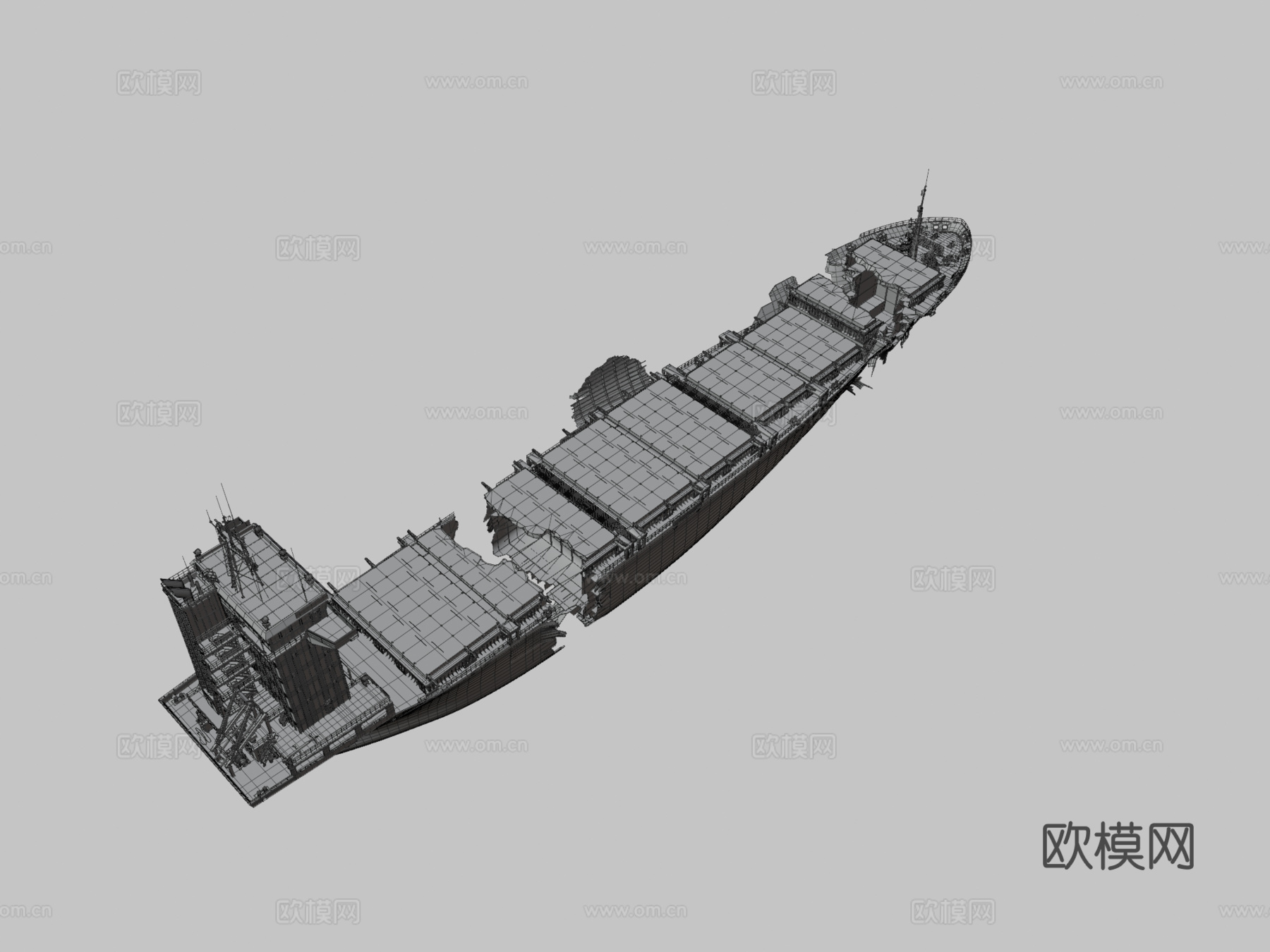 烧毁和摧毁的船3d模型