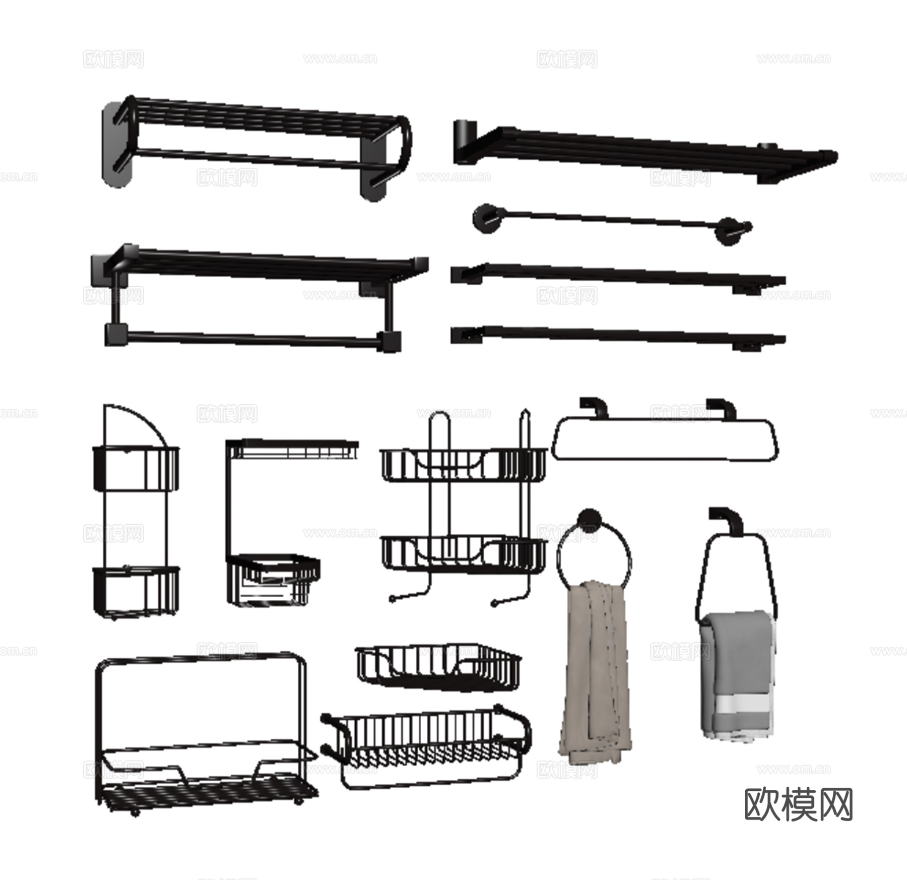 现代卫浴用品 毛巾收纳架 置物架 三角架su模型