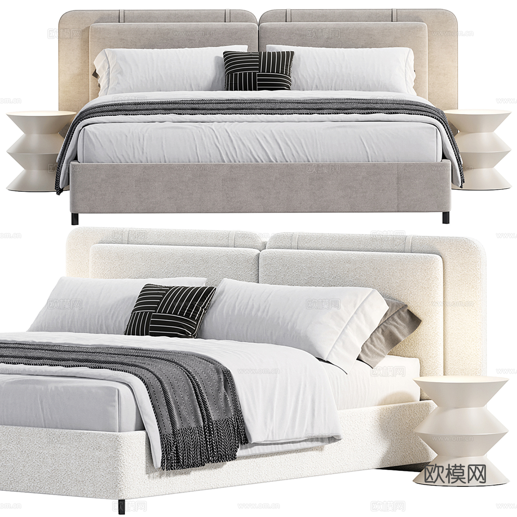 现代双人床su模型下载（渲染图2）