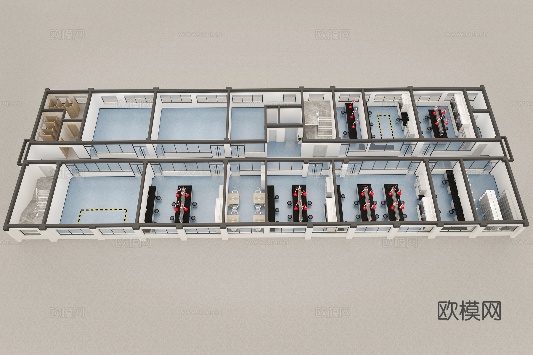 现代实验室鸟瞰3d模型
