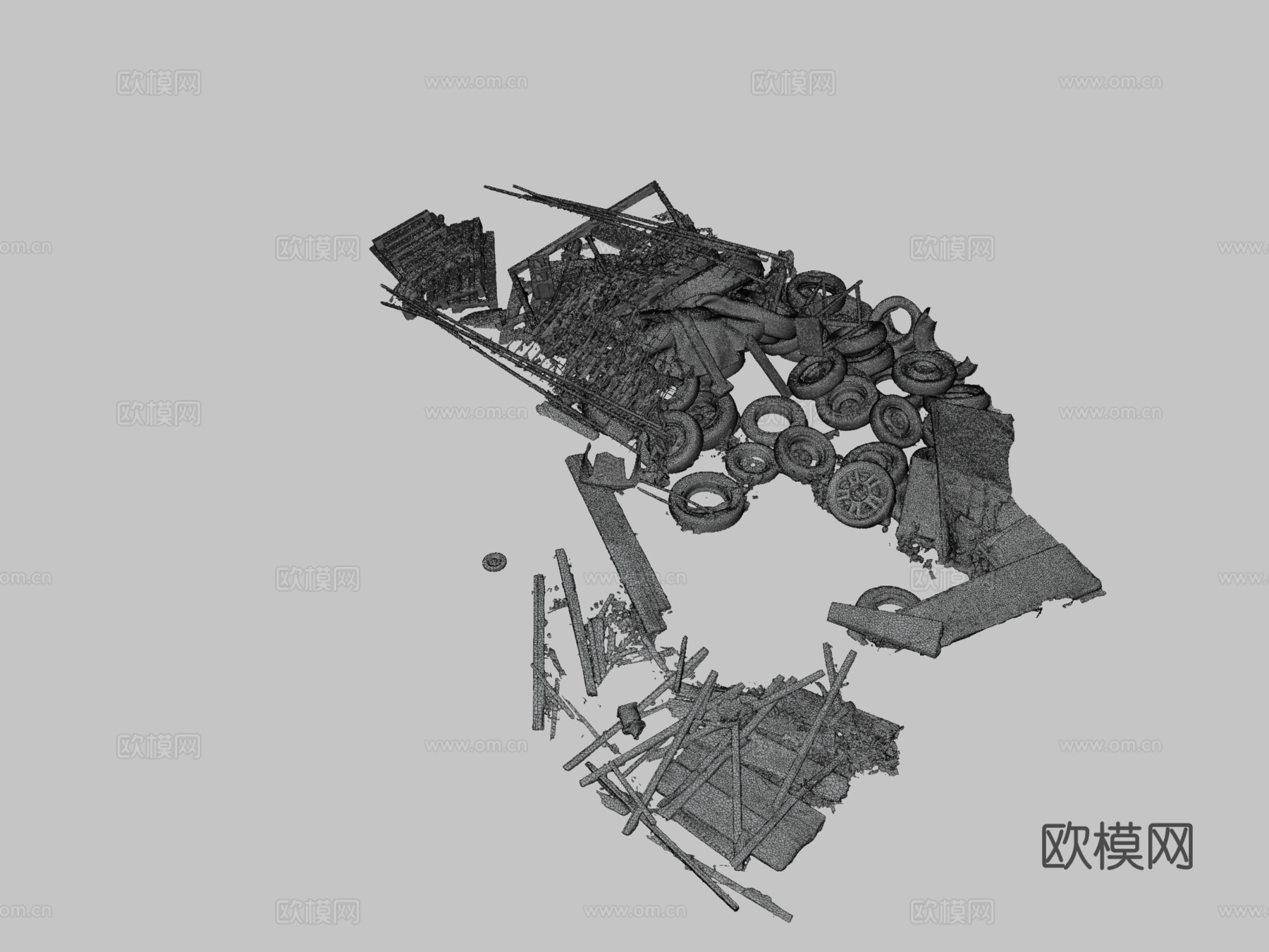 废弃轮胎 碎片 垃圾堆3d模型