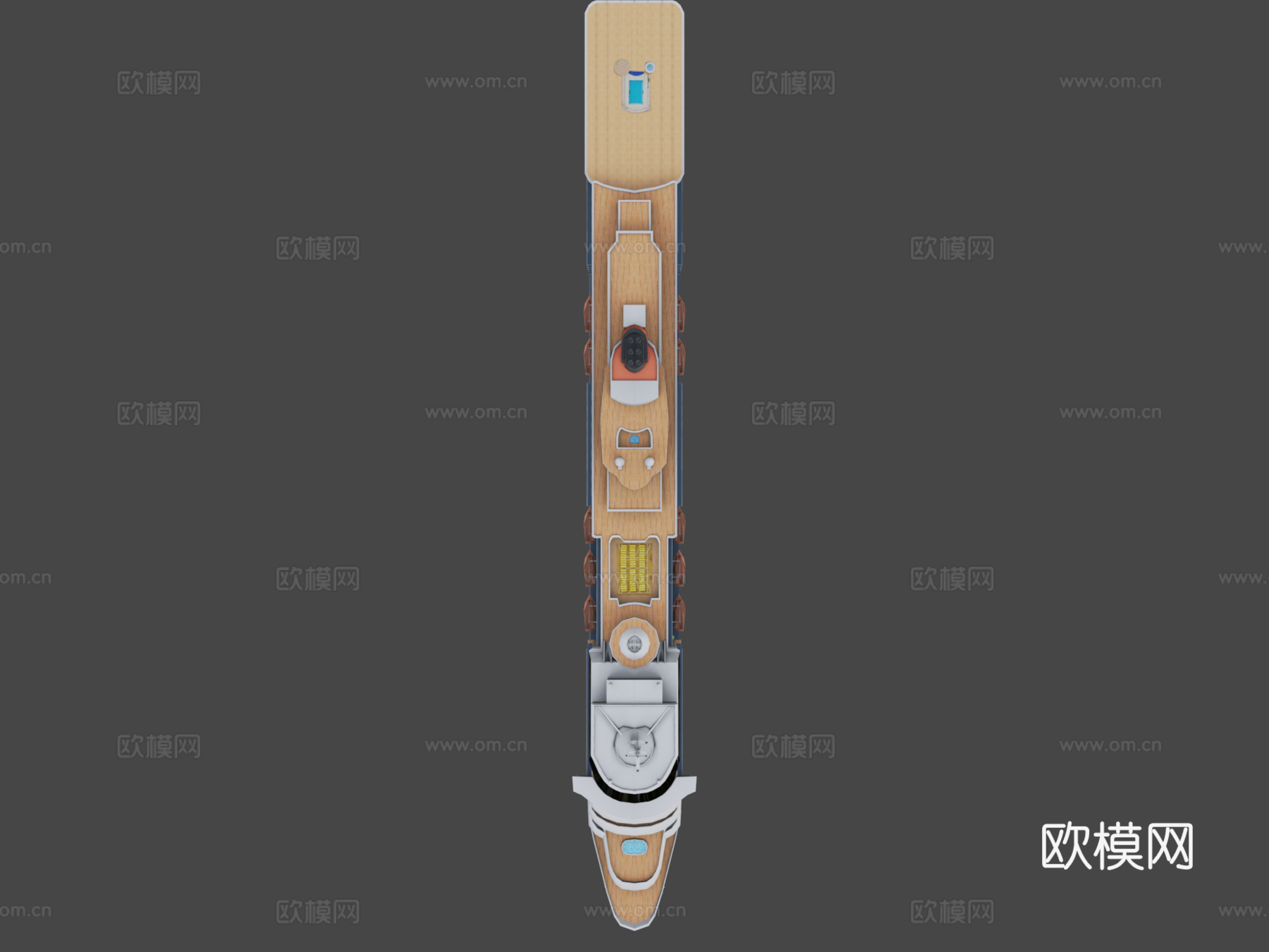 带甲板内饰的游轮 船只3d模型