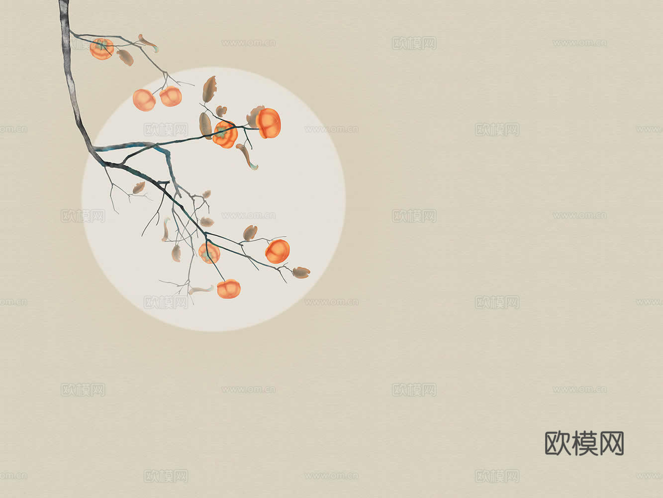 新中式柿柿如意壁画贴图下载