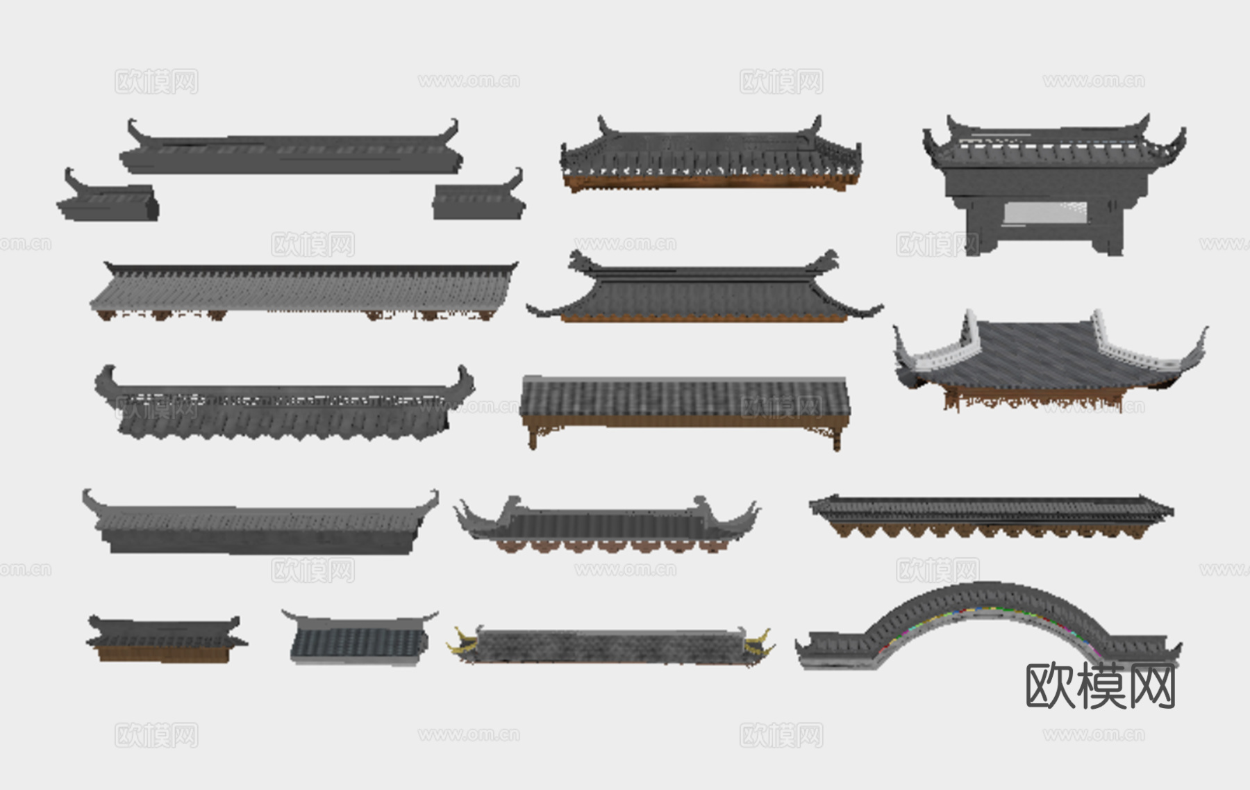 中式建筑屋檐 瓦片 檐线 飞檐挑檐 房檐su模型