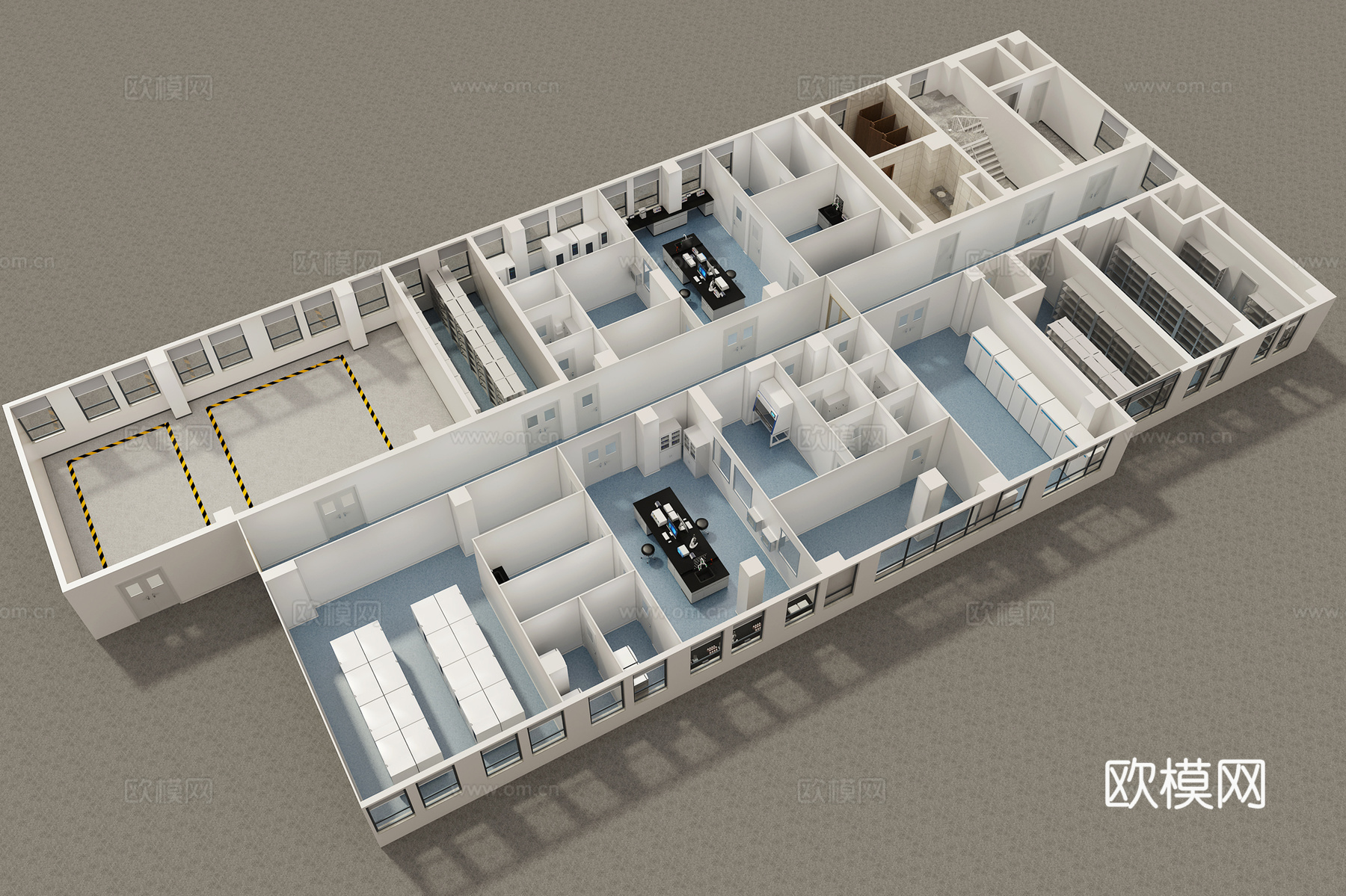 现代实验室鸟瞰3d模型