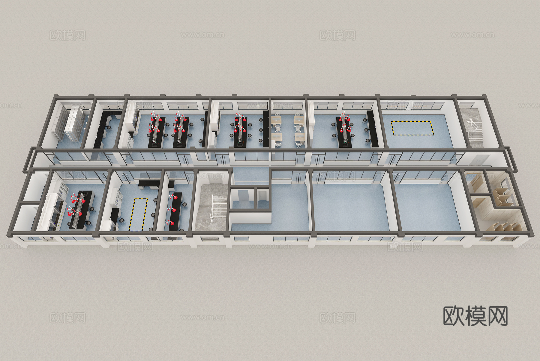 现代实验室鸟瞰3d模型