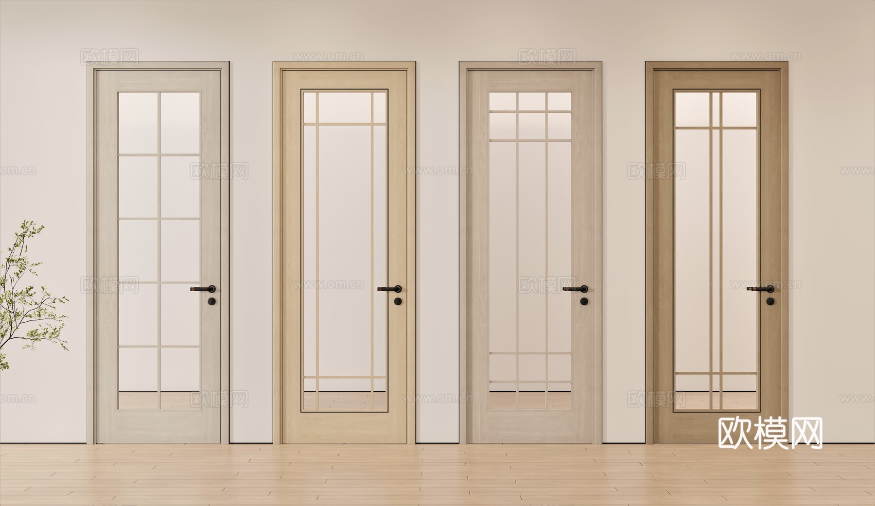 新中式单开门 卫浴门 木门 长虹玻璃门3d模型下载