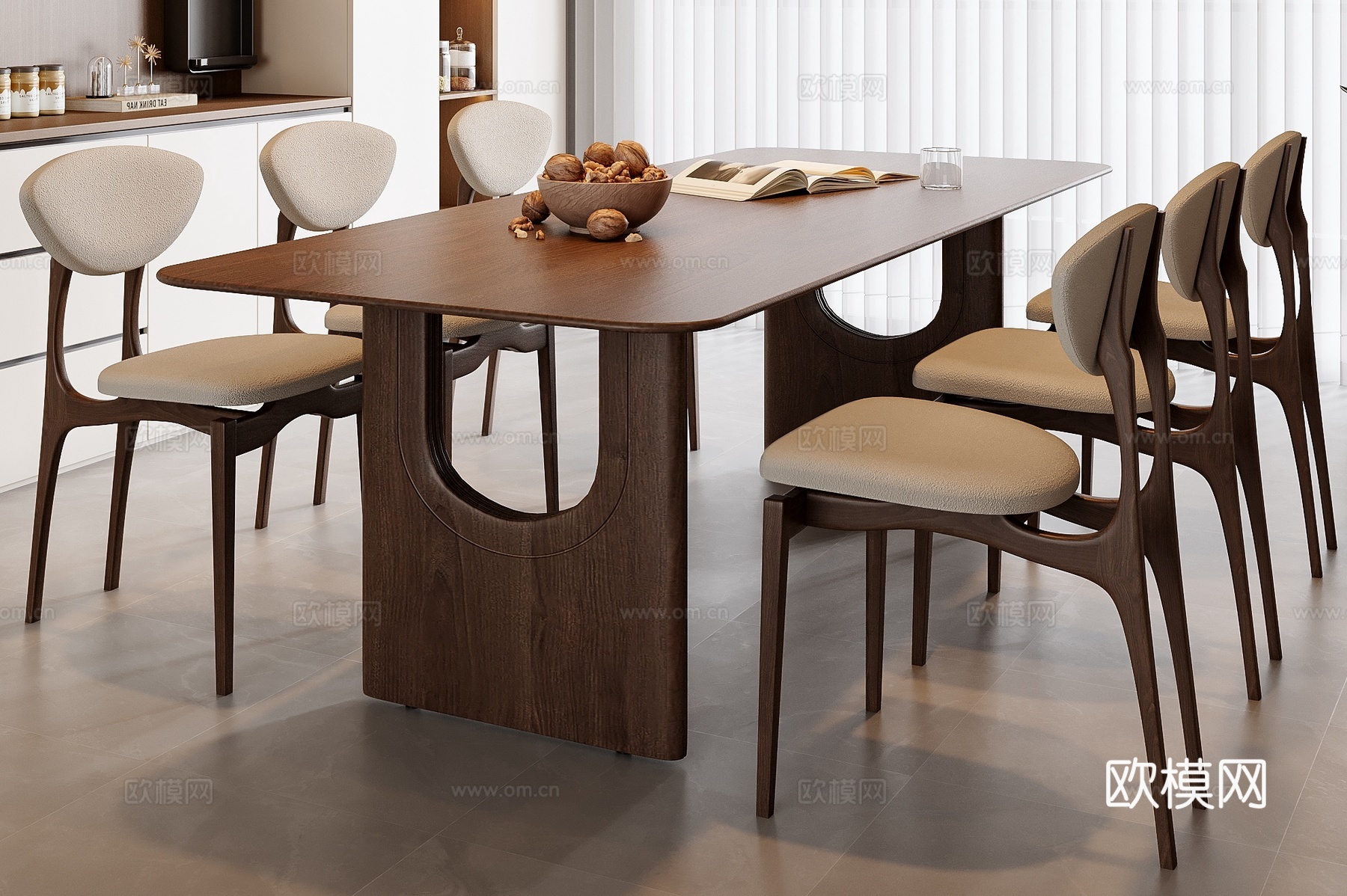 中古风餐桌椅3d模型下载