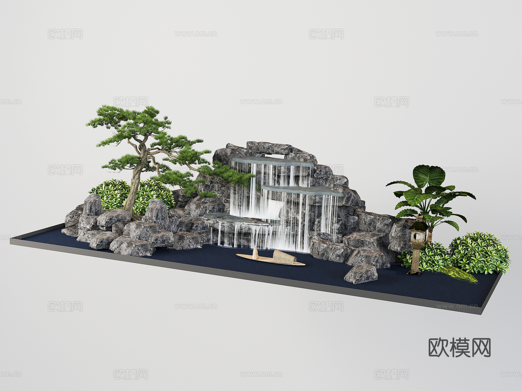 新中式假山水景3d模型