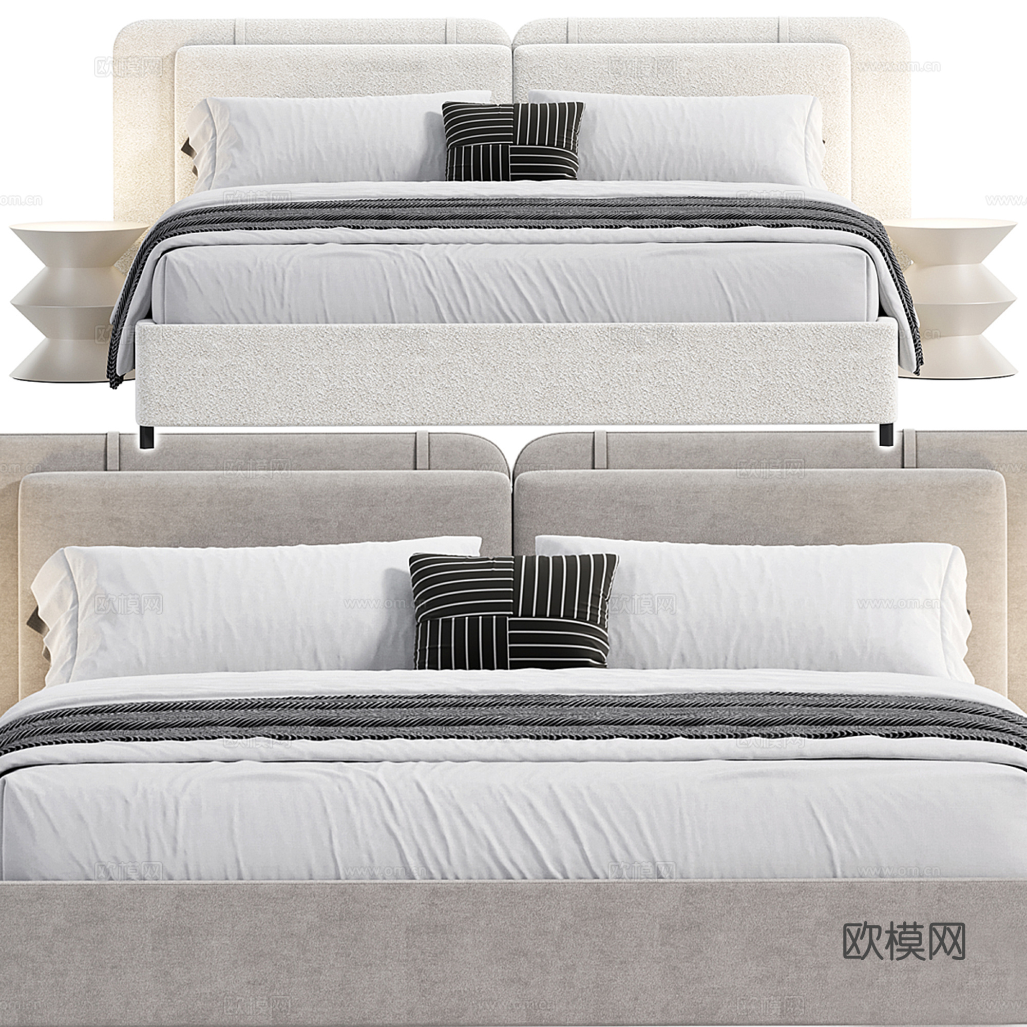 现代双人床su模型下载（渲染图3）