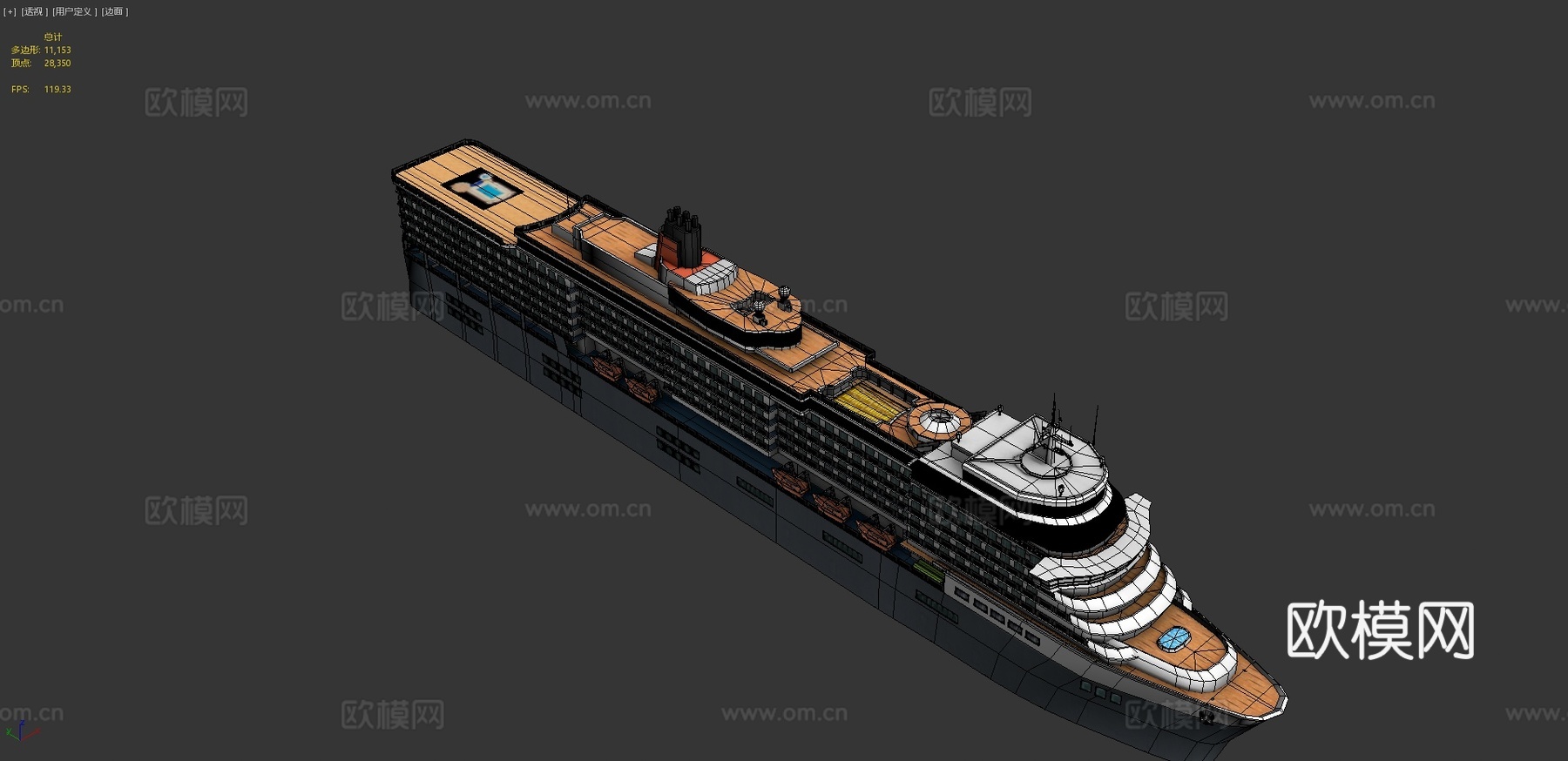 带甲板内饰的游轮 船只3d模型