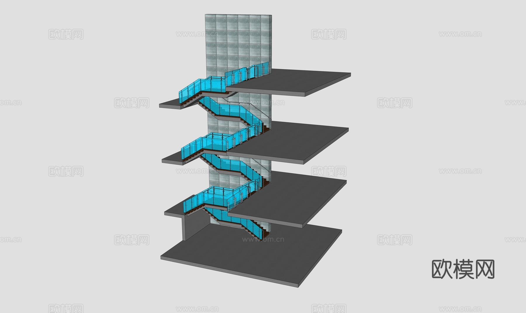钢结构楼梯 玻璃扶手楼梯su模型