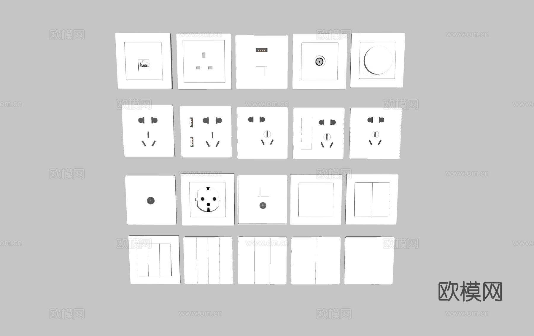 开关 插座 面板 网线插口su模型