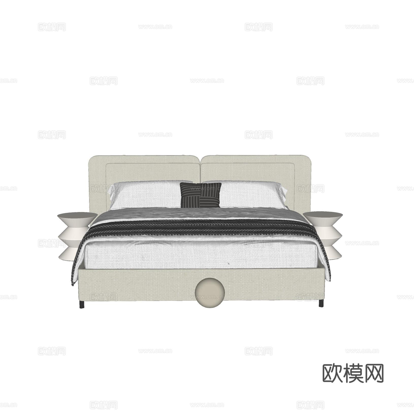 现代双人床su模型下载（渲染图1）