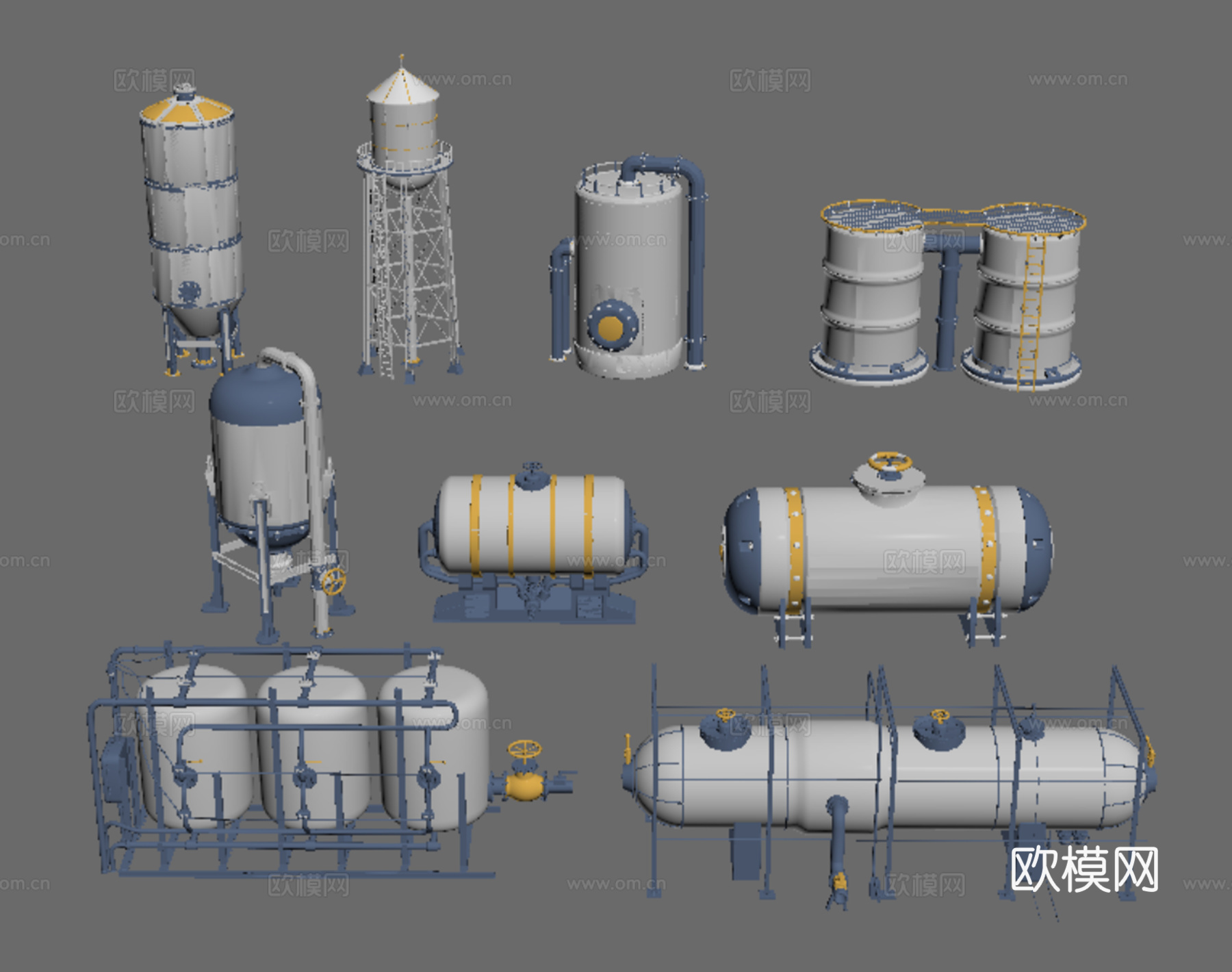 现代工业设备 储存罐 化学储藏罐 油罐su模型