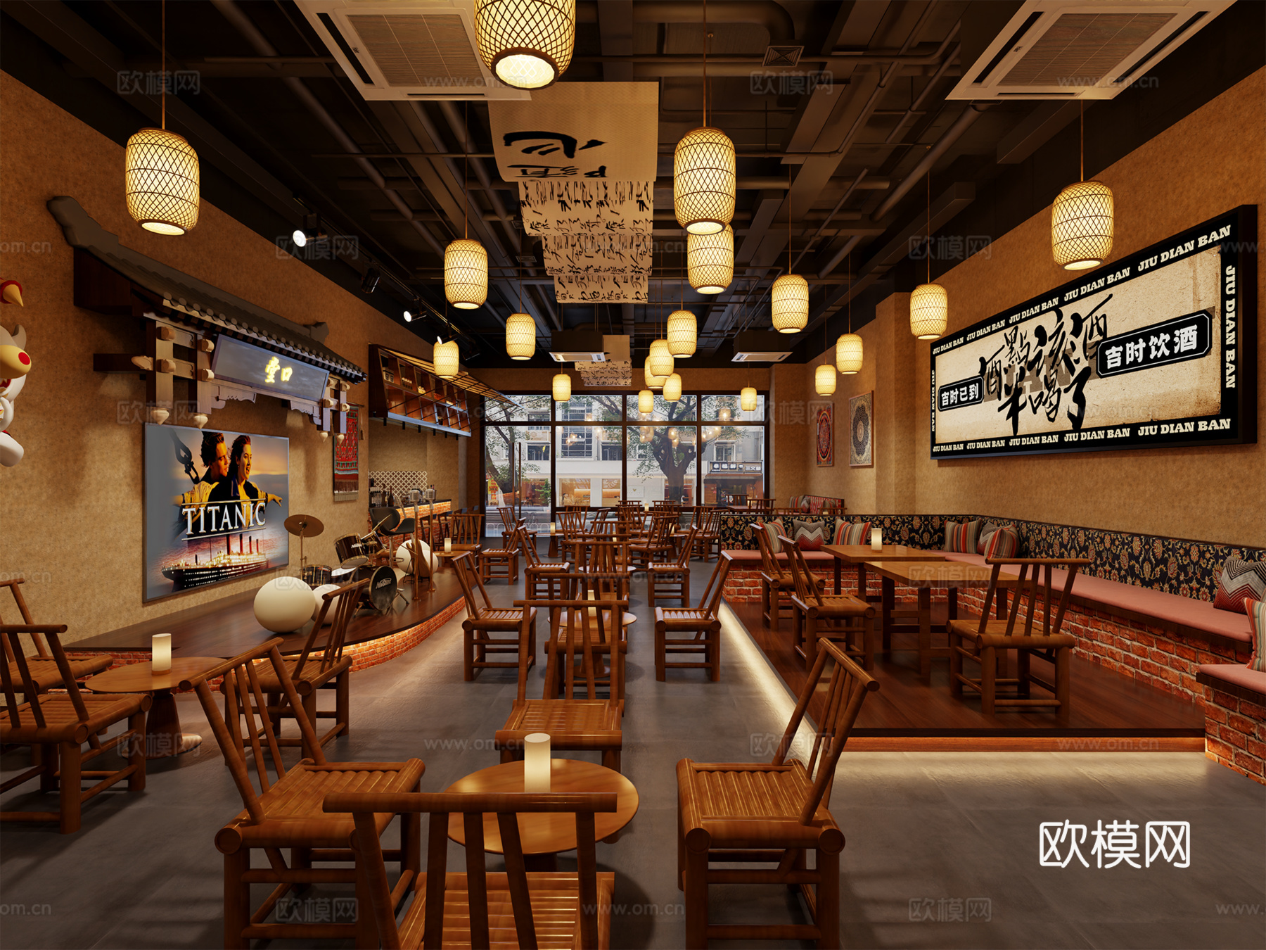 中式清吧 酒吧 露营风3d模型下载（渲染图1）