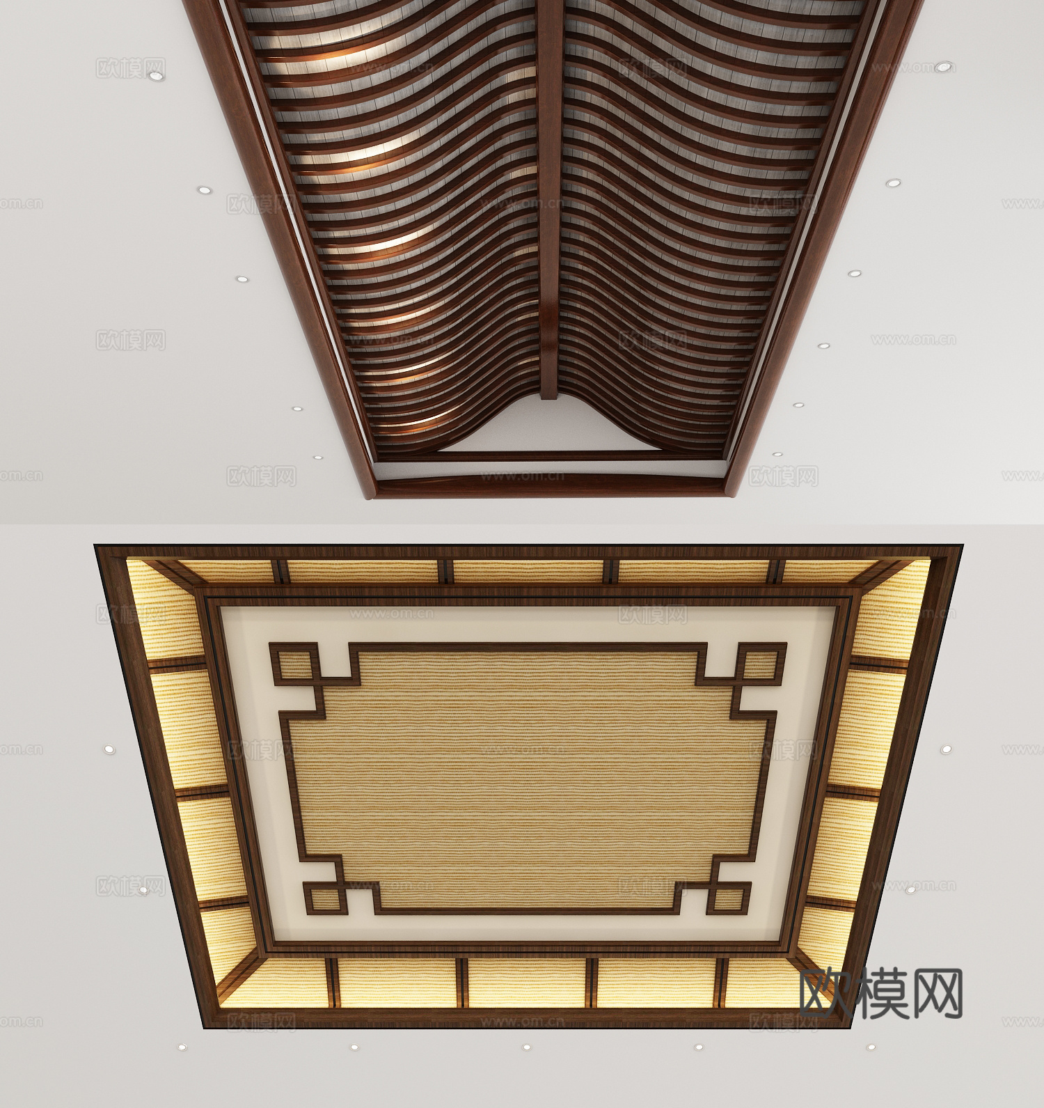 新中式吊顶 客厅吊顶 格栅天花3d模型