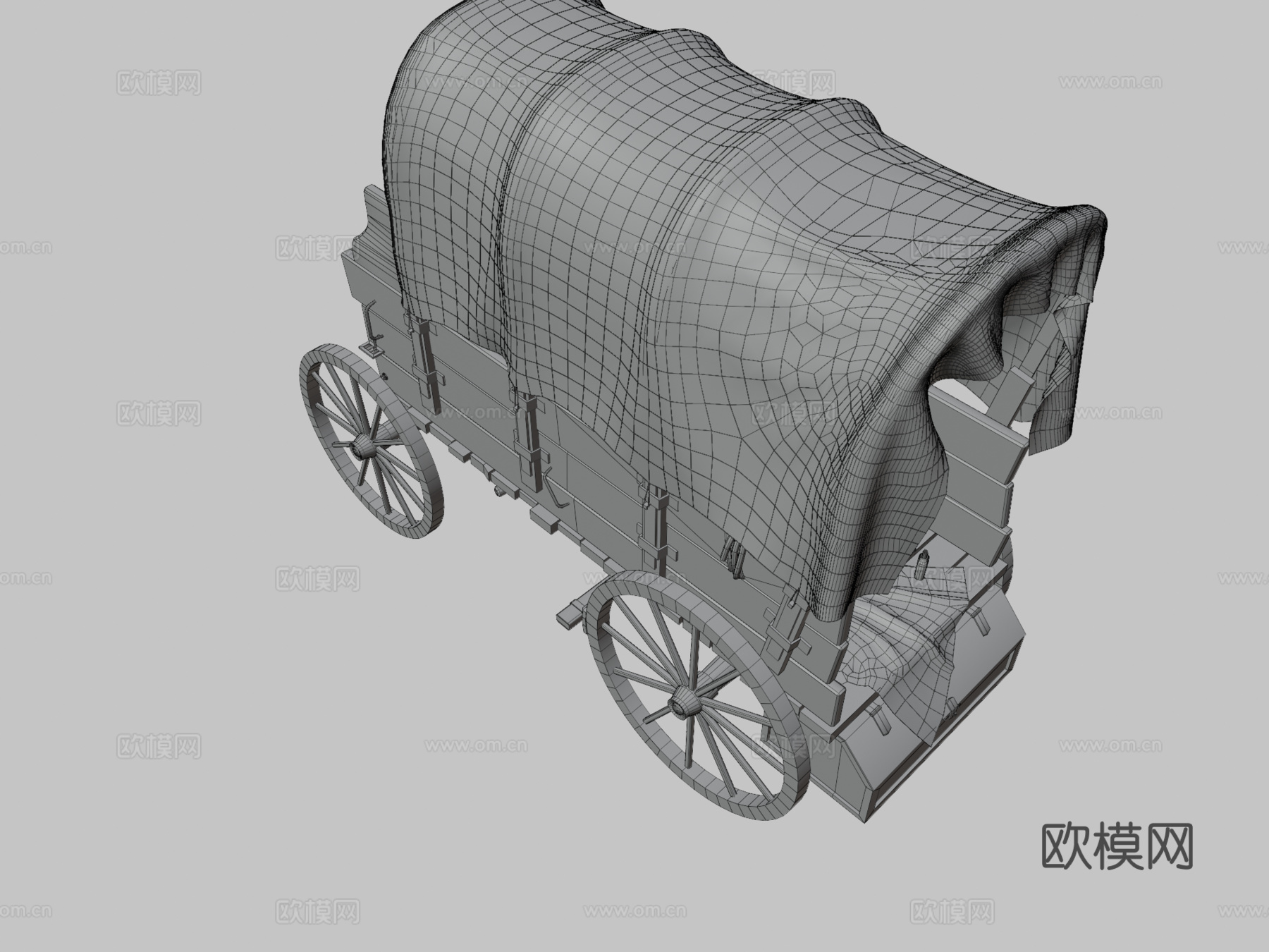 覆盖的木制货车3d模型