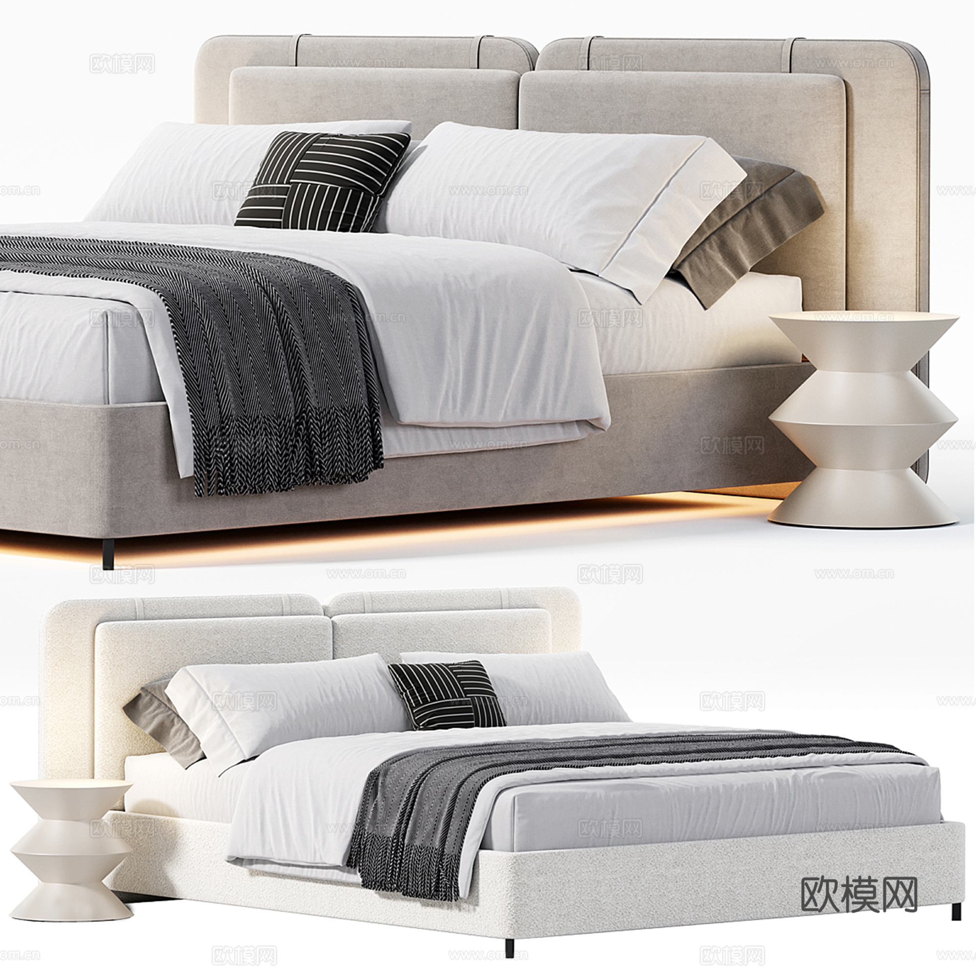 现代双人床su模型下载（渲染图5）