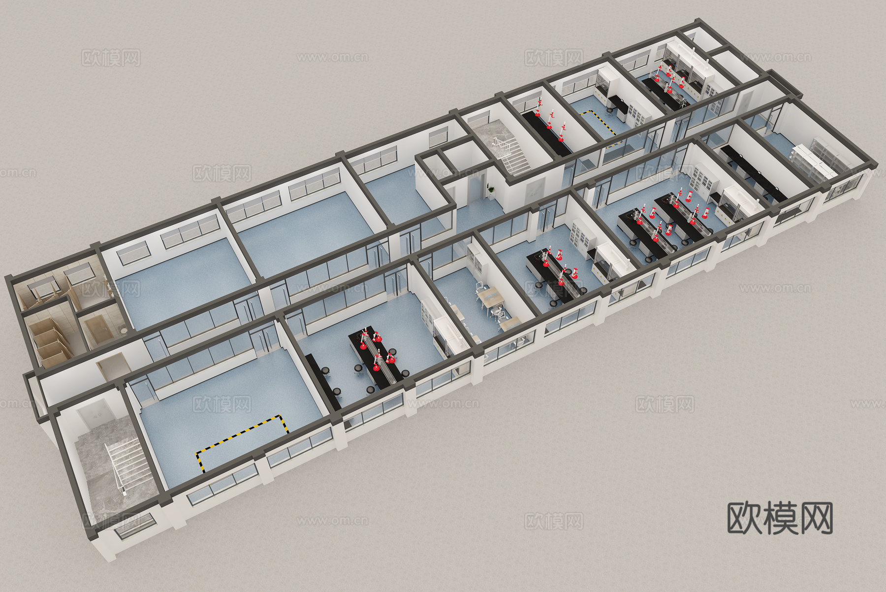 现代实验室鸟瞰3d模型